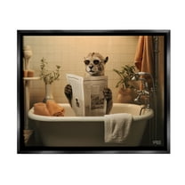 Stupell Industries Wild Cat in Bathtub Animals & Insects Painting Black Floater Framed Canvas Art Print Wall Art, 21 x 17
