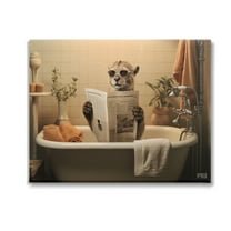 Stupell Industries Wild Cat in Bathtub Animals & Insects Painting Gallery Wrapped Canvas Art Print Wall Art, 20 x 16
