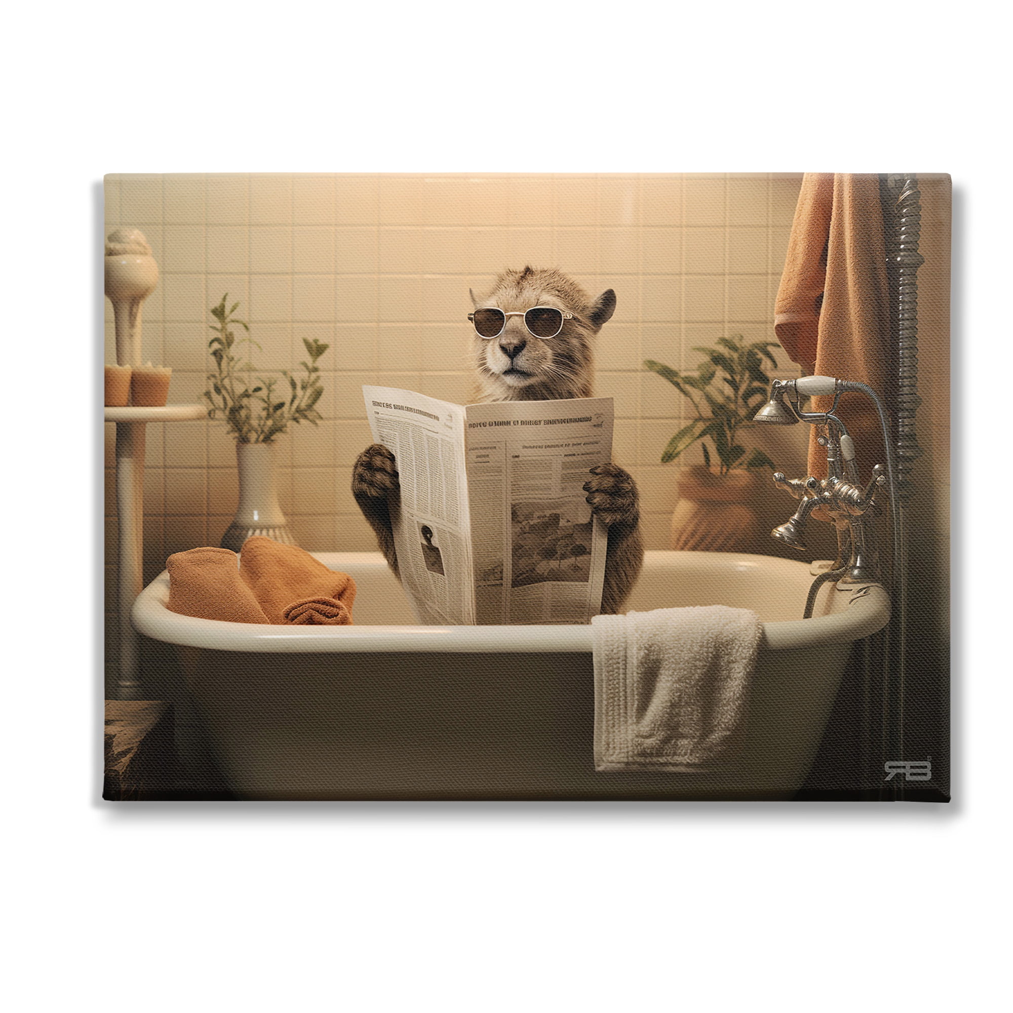 Stupell Industries Wild Cat in Bathtub Animals & Insects Painting Gallery Wrapped Canvas Art Print Wall Art, 40 x 30