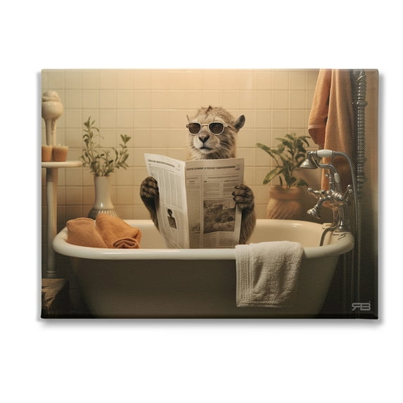 Stupell Industries Wild Cat in Bathtub Animals & Insects Painting Gallery Wrapped Canvas Art Print Wall Art, 40 x 30