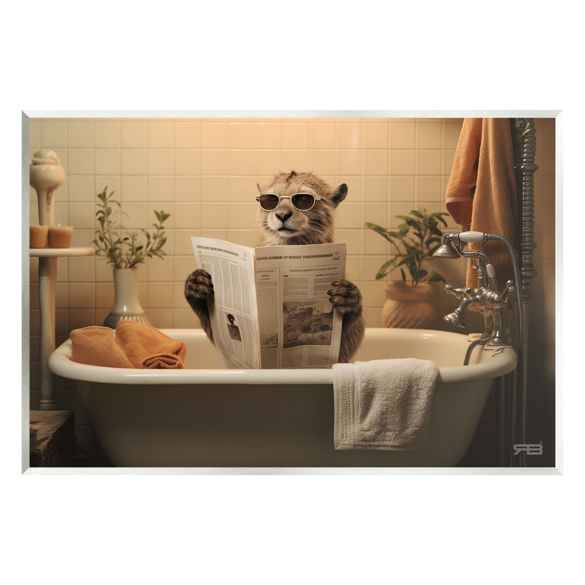 Stupell Industries Wild Cat in Bathtub Animals & Insects Painting Unframed Art Print Wall Art, 19 x 13