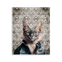 Stupell Industries Wild Cat on Damask Animals Painting Unframed Art Print Wall Art, 11 x 14