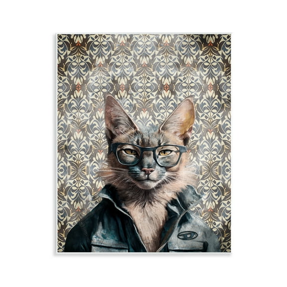 Stupell Industries Wild Cat on Damask Animals Painting Unframed Art Print Wall Art, 11 x 14