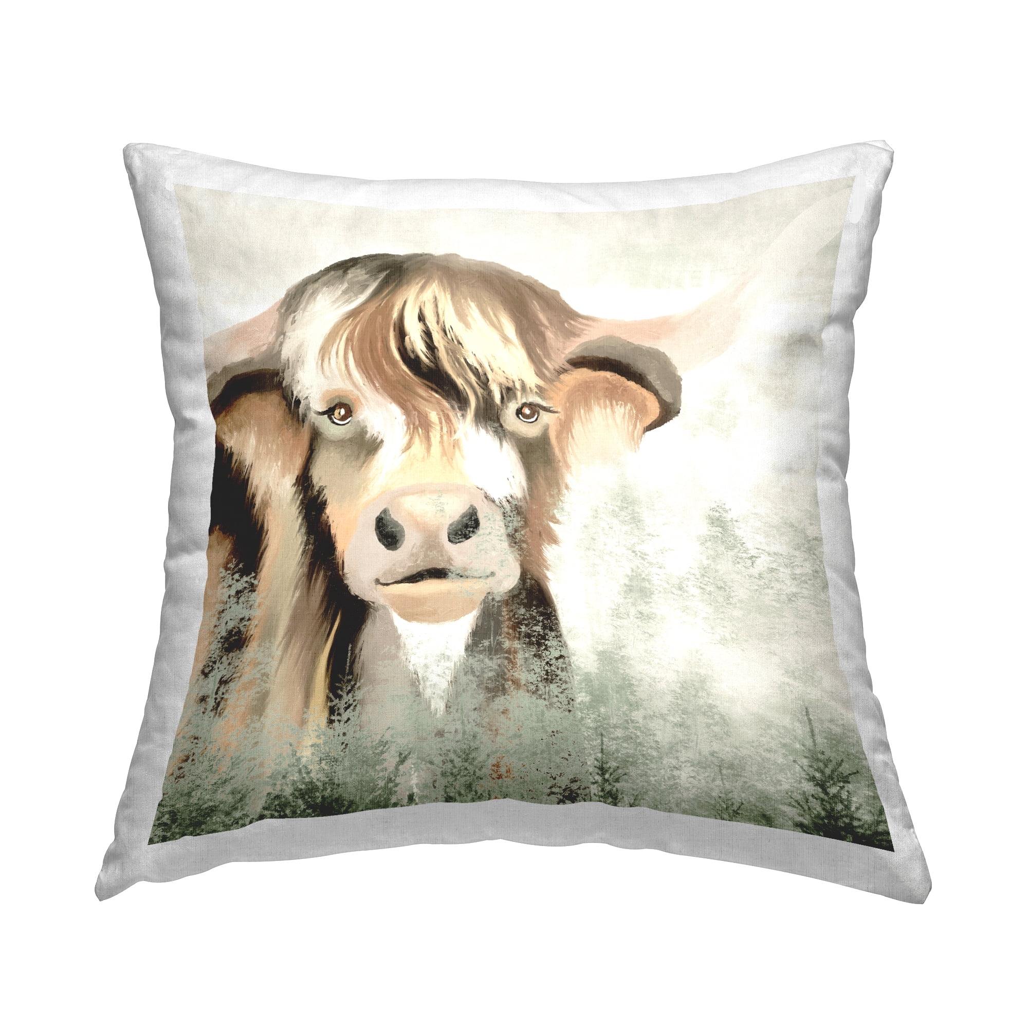 Stupell Industries Wild Cattle Trees Collaged Printed Throw Pillow Design by Elizabeth Medley