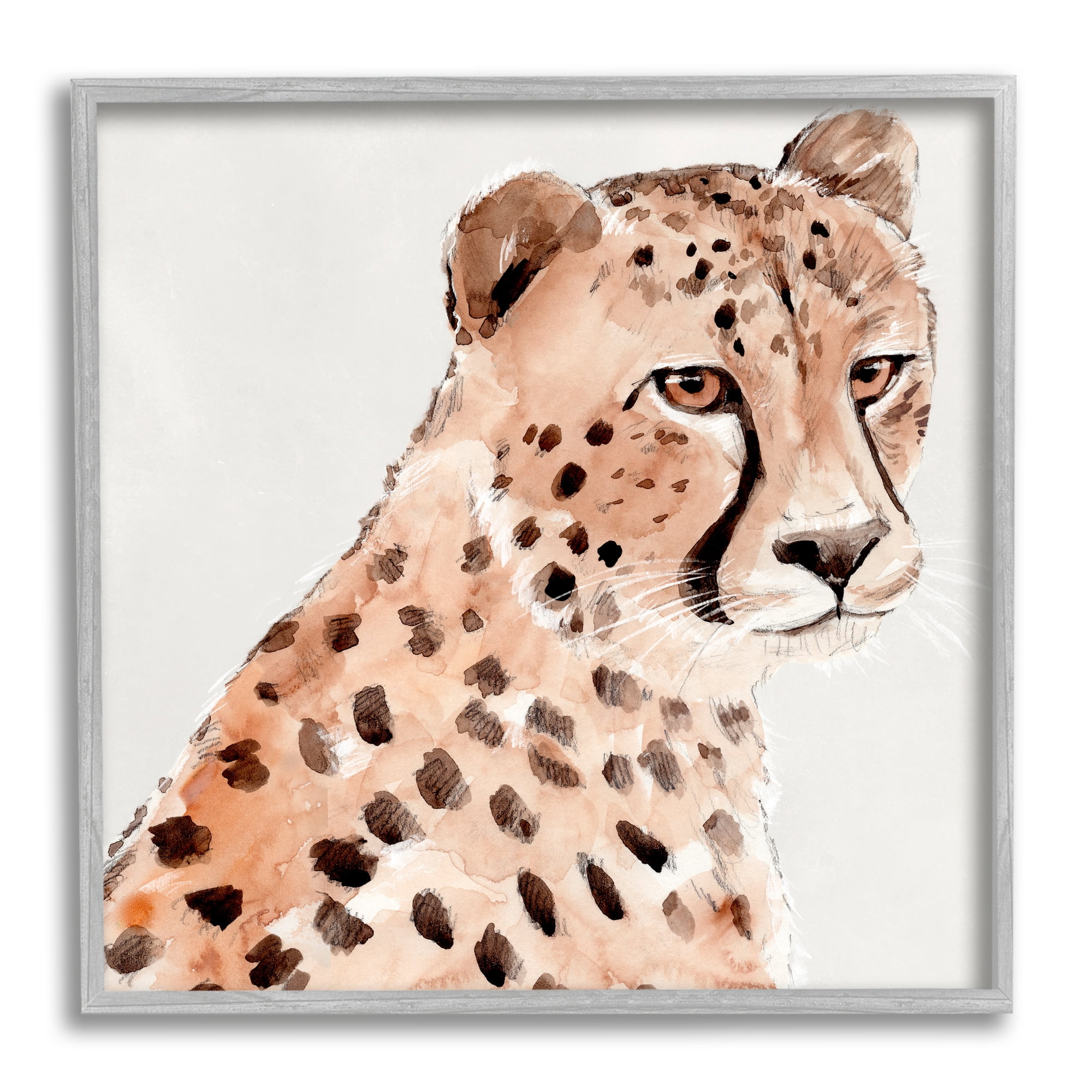 Stupell Industries Wild Cheetah Painting Animals & Insects Painting Gray Framed Art Print Wall Art, 12 x 12