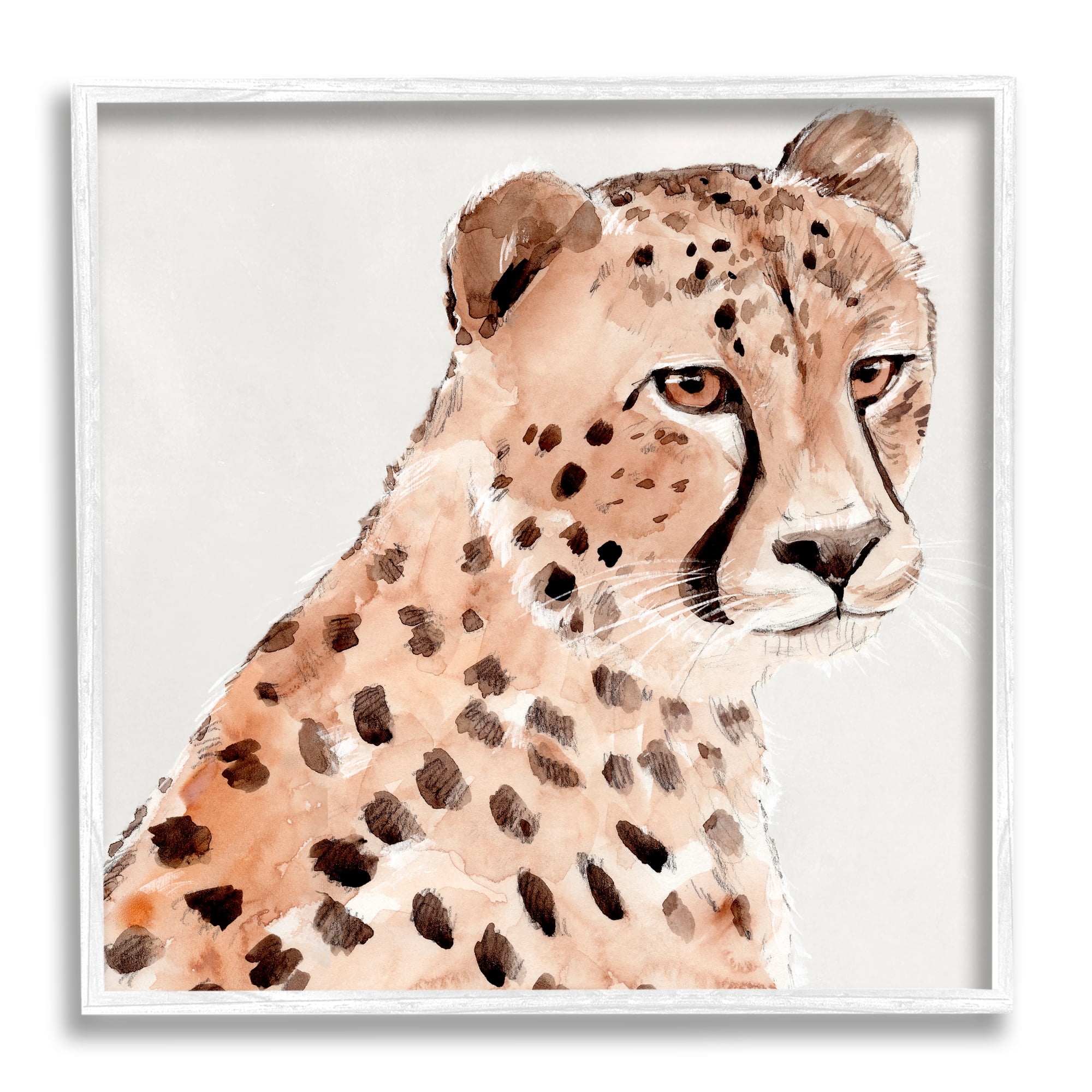 Stupell Industries Wild Cheetah Painting Animals & Insects Painting White Framed Art Print Wall Art, 17 x 17