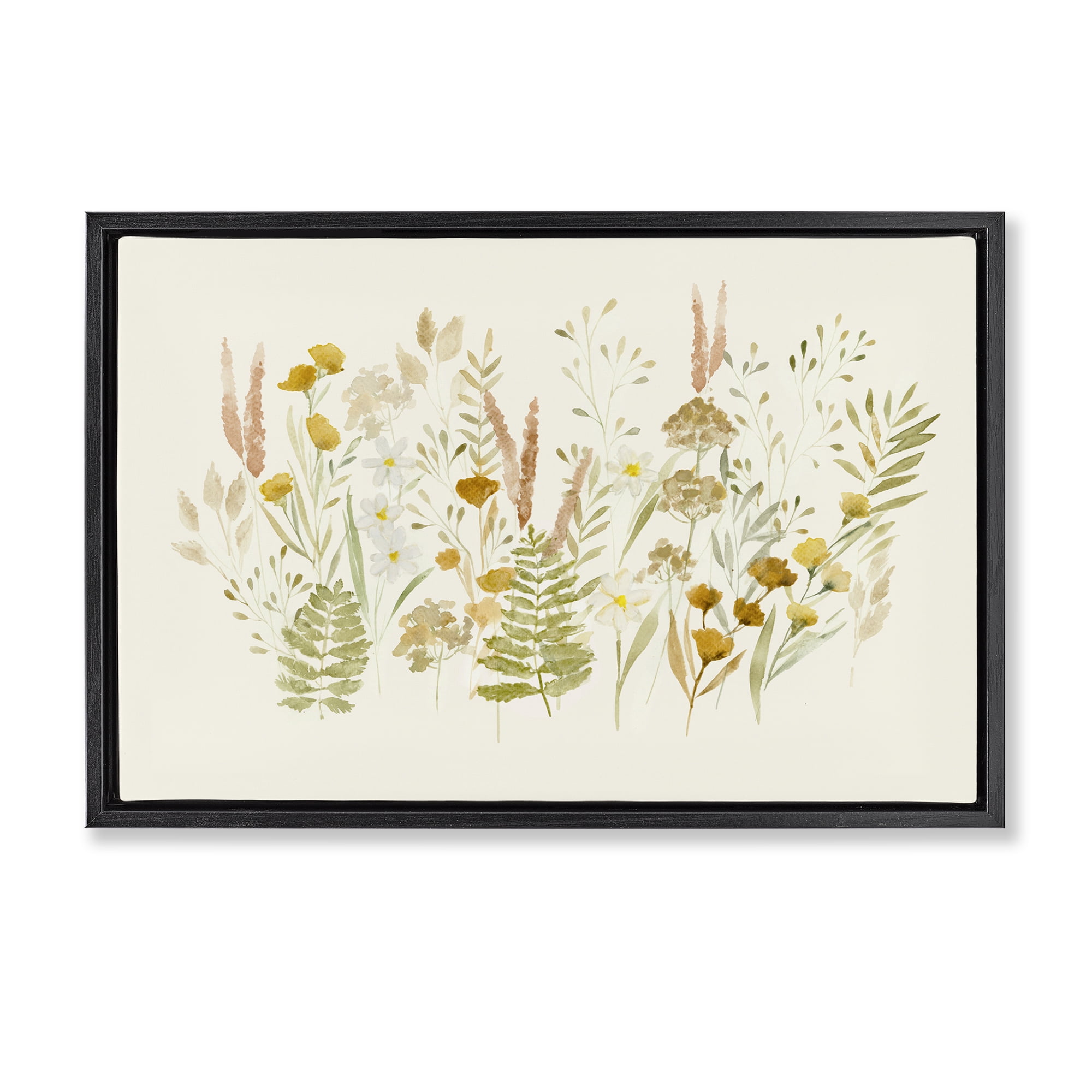 Stupell Industries Wild Cottage Blooms Plants & Flowers Painting Black Floater Framed Canvas Art Print Wall Art, 25 x 17