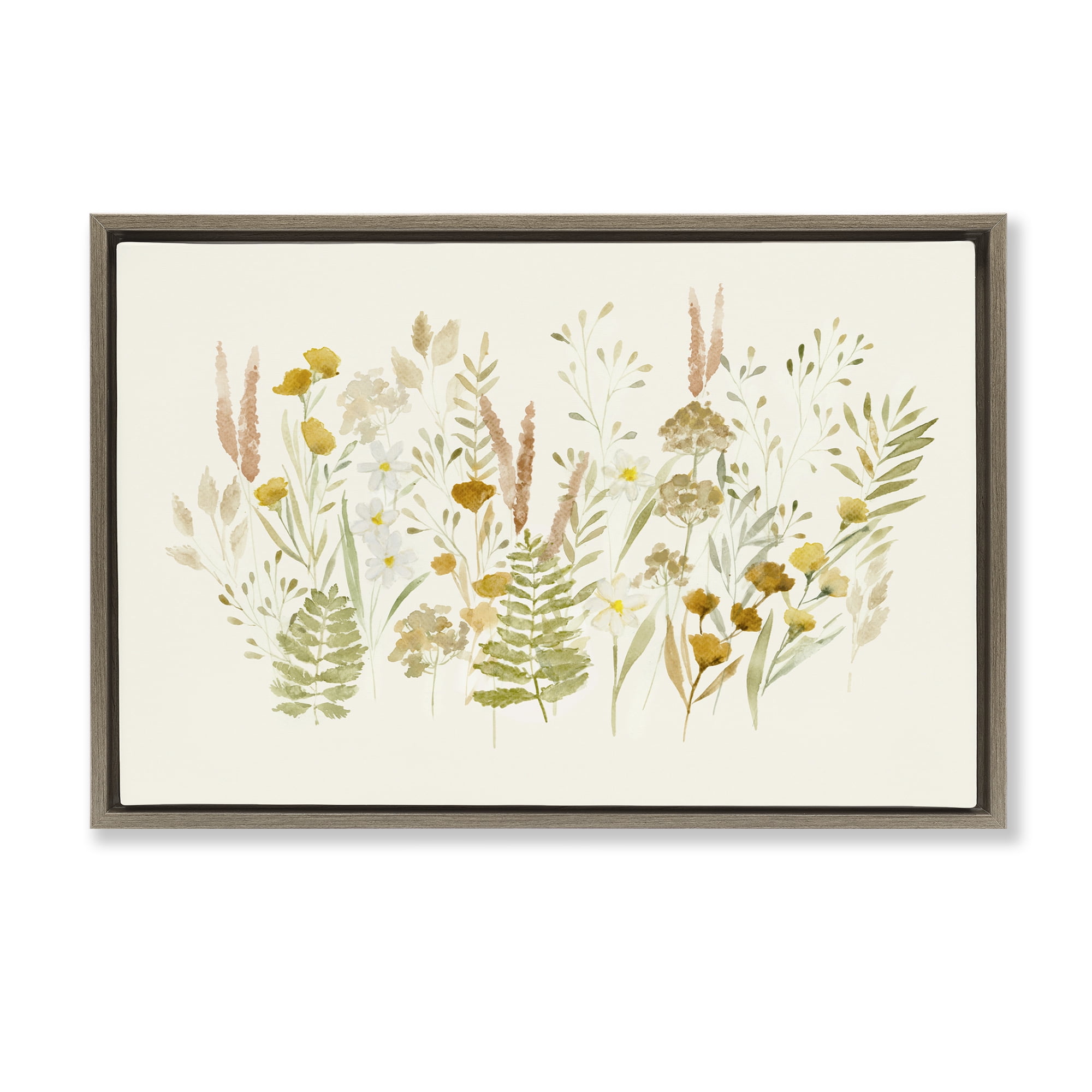 Stupell Industries Wild Cottage Blooms Plants & Flowers Painting Brown Floater Framed Canvas Art Print Wall Art, 31 x 21