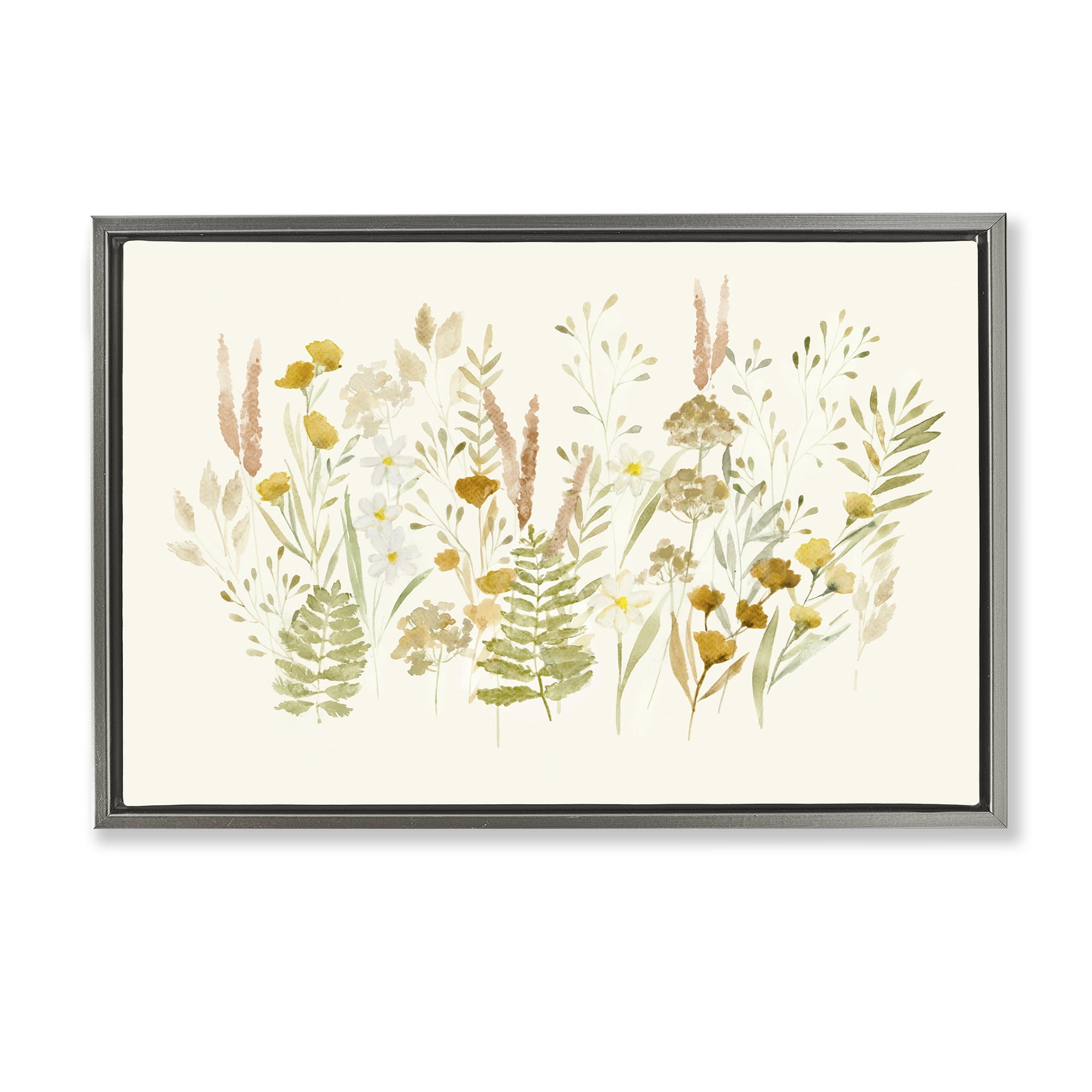 Stupell Industries Wild Cottage Blooms Plants & Flowers Painting Gray Floater Framed Canvas Art Print Wall Art, 31 x 21