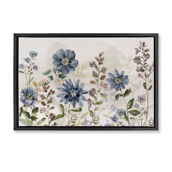 Stupell Industries Wild Cottage Daisies & Ferns Floral Painting Black Floater Framed Canvas Art Print Wall Art, 25 x 17