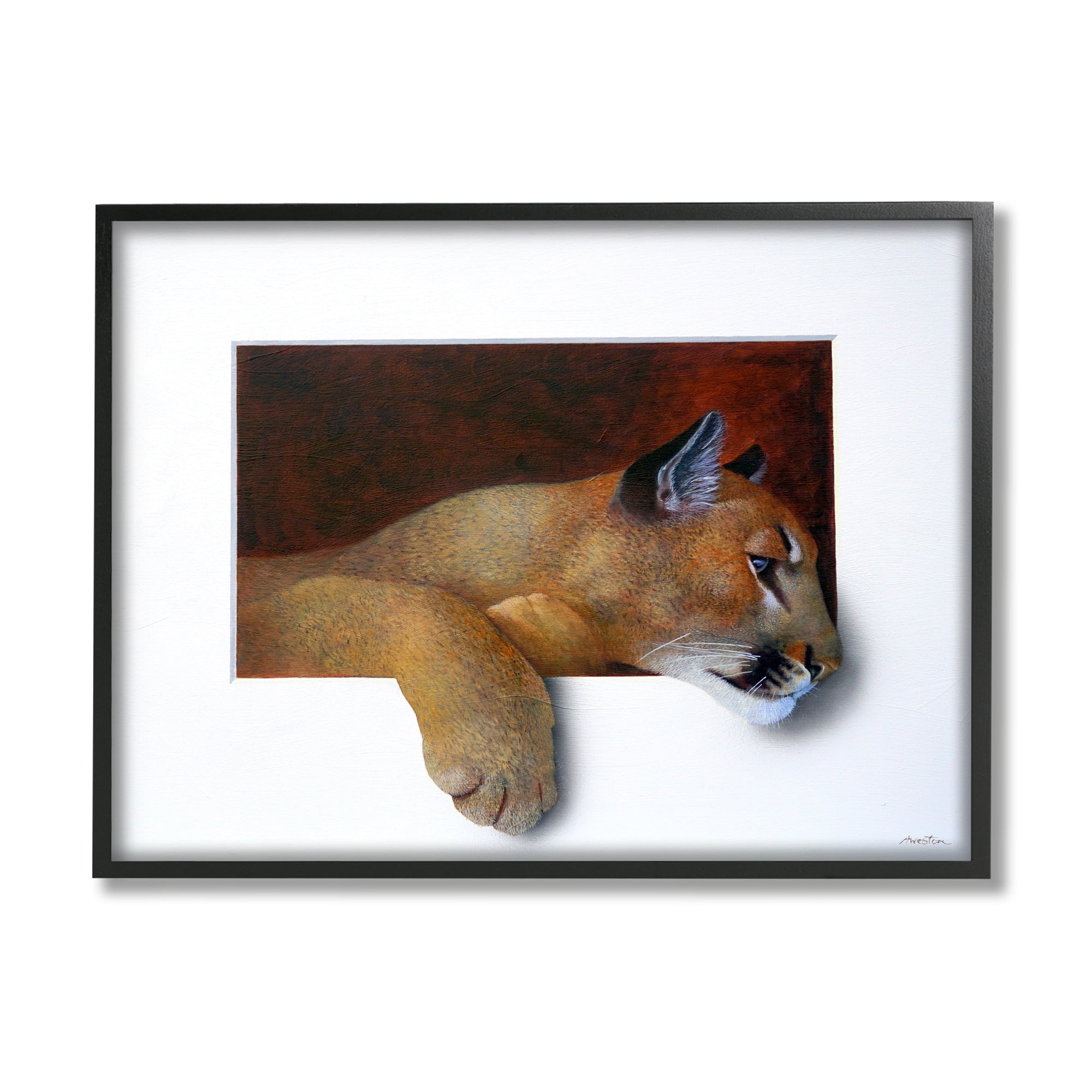 Stupell Industries Wild Cougar Resting Head Interesting Illusion Painting Painting Black Framed Art Print Wall Art, Design by Alan Weston