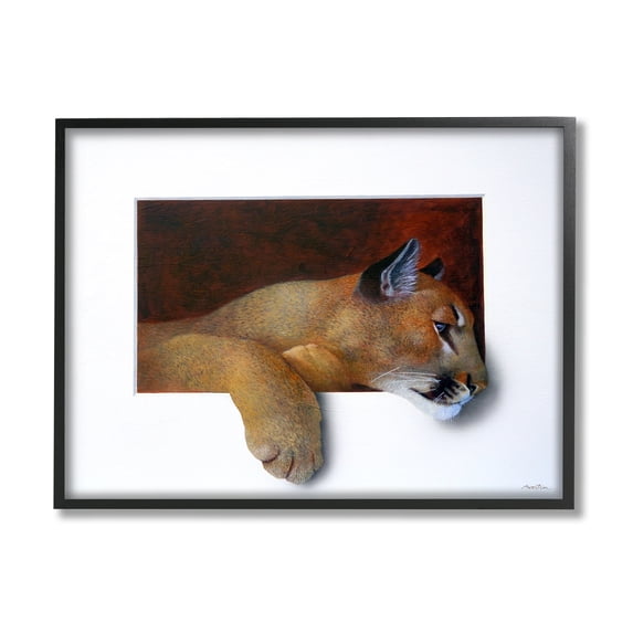 Stupell Industries Wild Cougar Resting Head Interesting Illusion Painting Painting Black Framed Art Print Wall Art, Design by Alan Weston