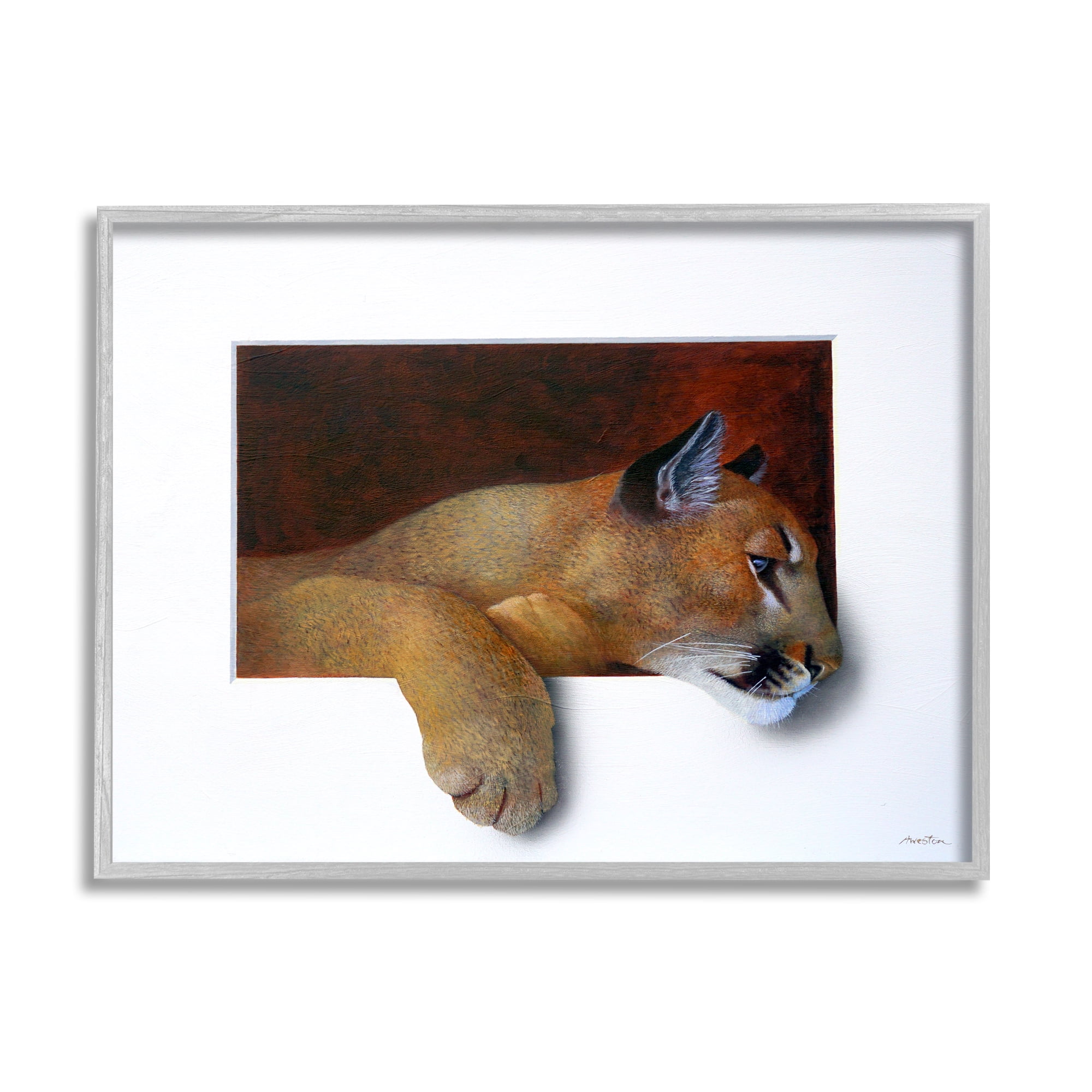 Stupell Industries Wild Cougar Resting Head Interesting Illusion Painting Painting Gray Framed Art Print Wall Art, Design by Alan Weston