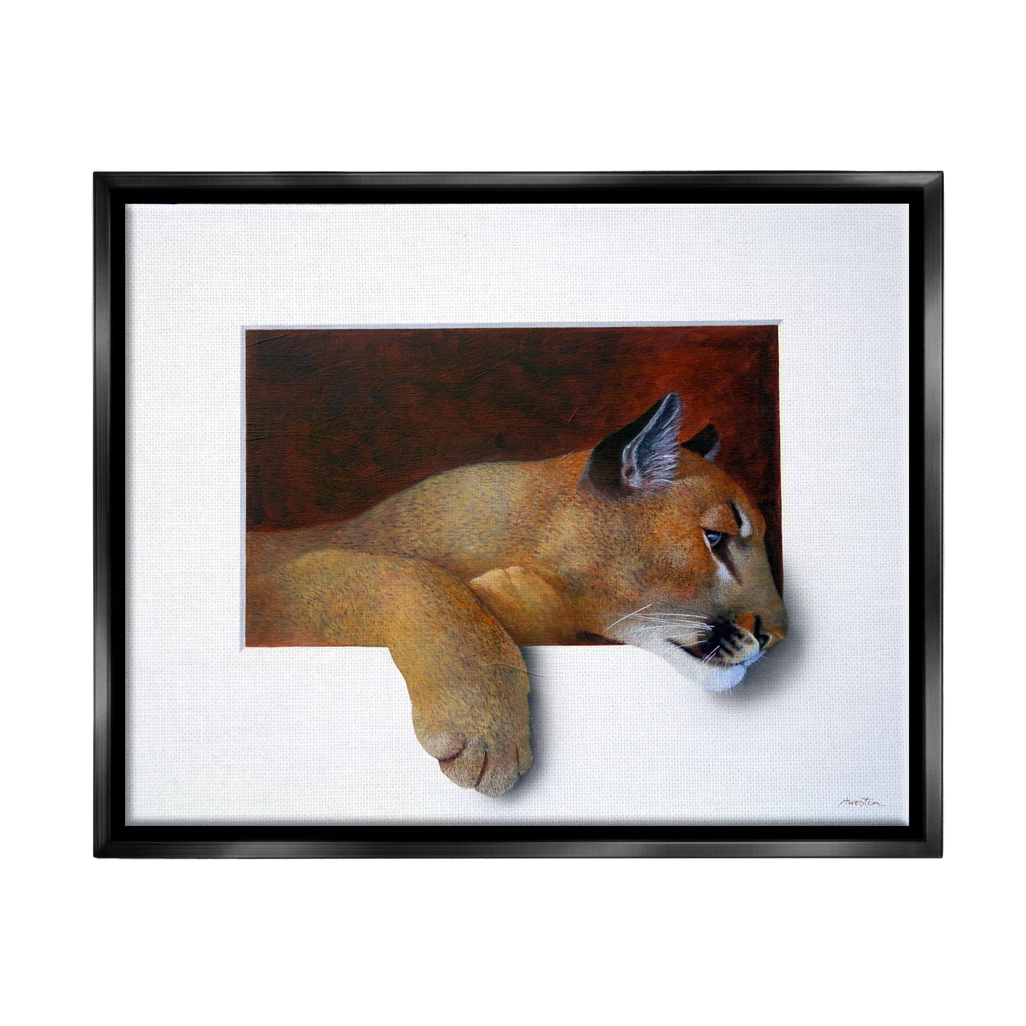 Stupell Industries Wild Cougar Resting Head Interesting Illusion Painting Painting Jet Black Floating Framed Canvas Print Wall Art, Design by Alan Weston