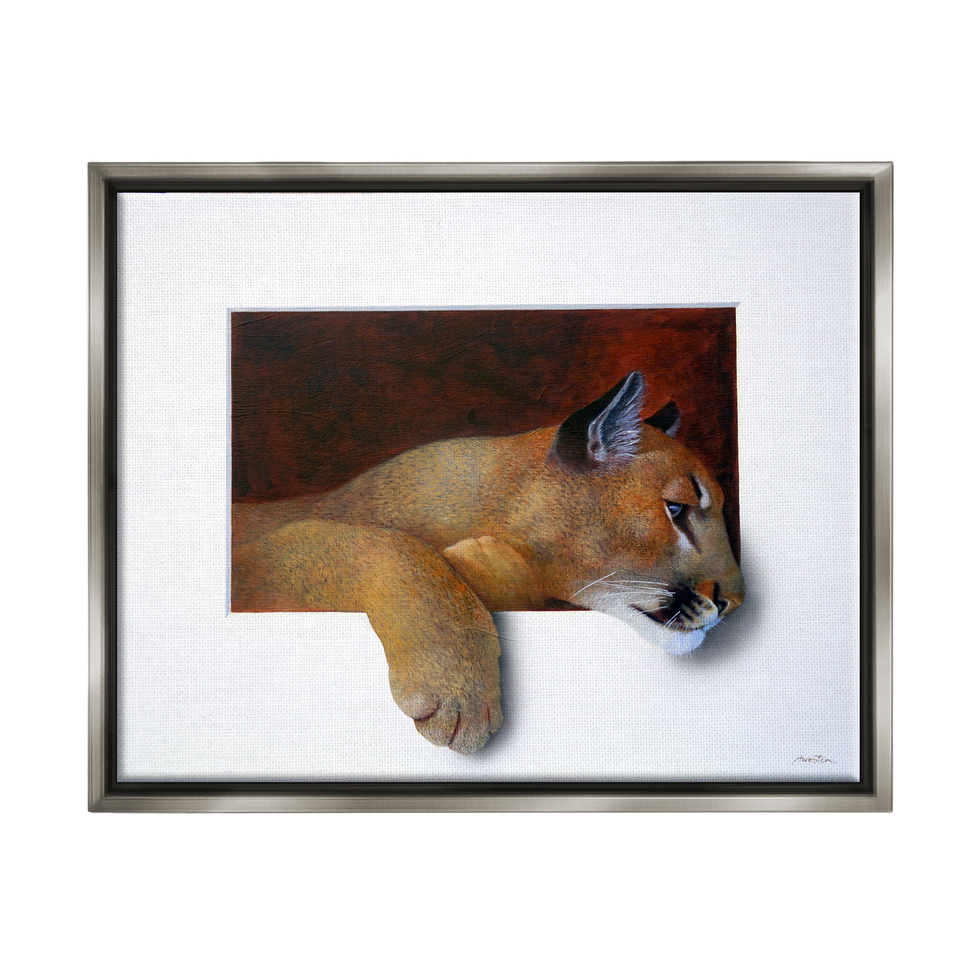 Stupell Industries Wild Cougar Resting Head Interesting Illusion Painting Painting Luster Gray Floating Framed Canvas Print Wall Art, Design by Alan Weston