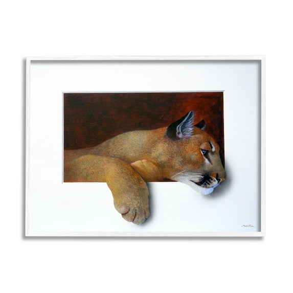 Stupell Industries Wild Cougar Resting Head Interesting Illusion Painting Painting White Framed Art Print Wall Art, Design by Alan Weston