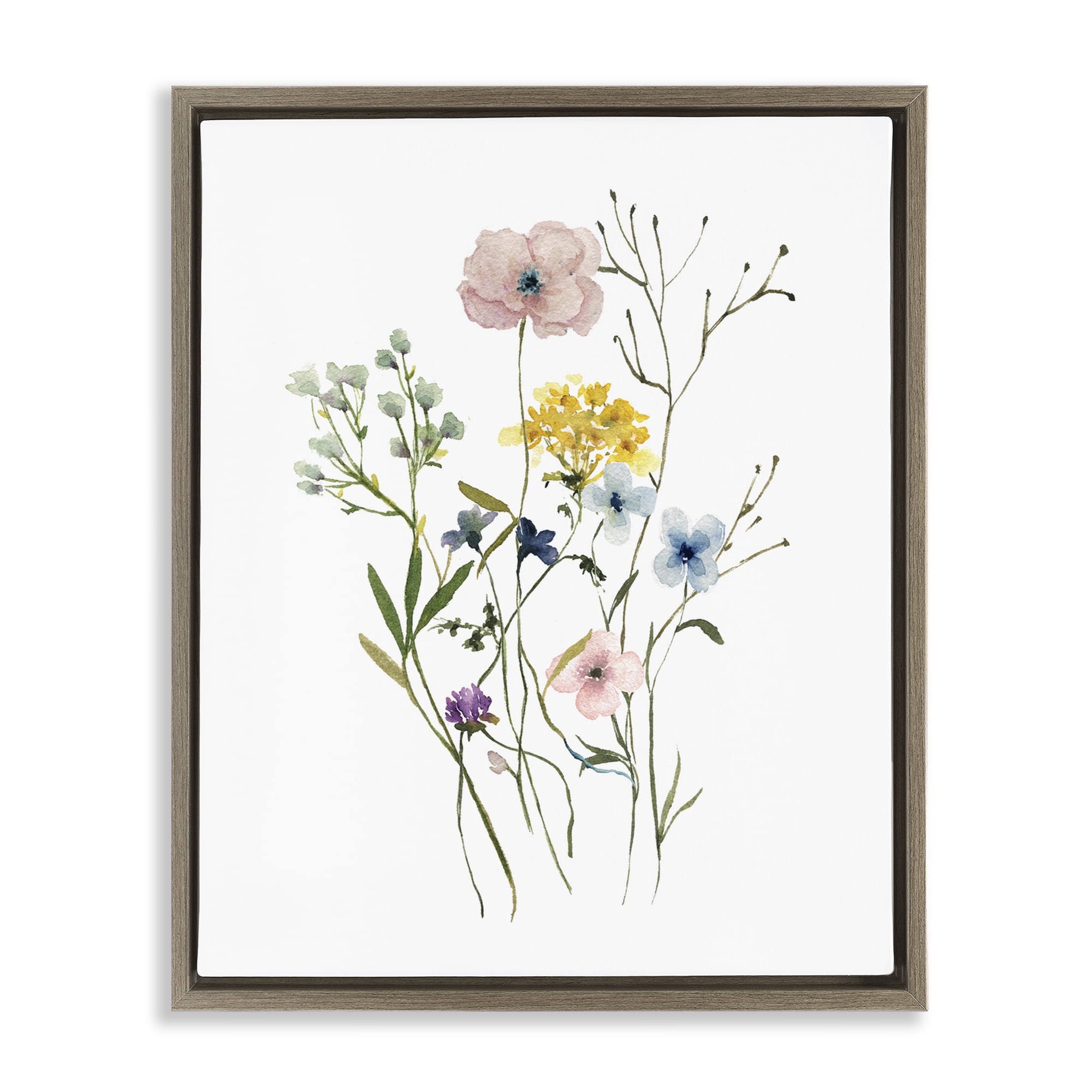 Stupell Industries Wild Country Blooms Botanical & Floral Painting Brown Floater Framed Art Print Wall Art, 17 x 21