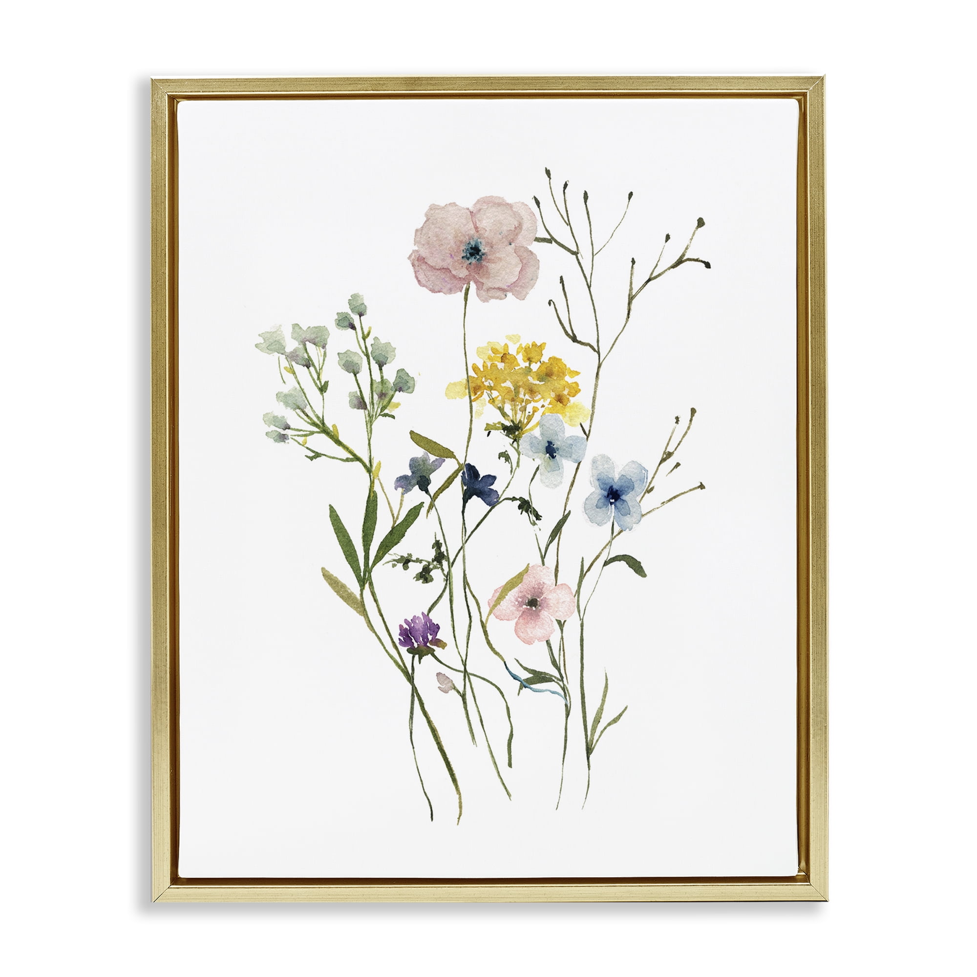 Stupell Industries Wild Country Blooms Botanical & Floral Painting Gold Floater Framed Art Print Wall Art, 25 x 31