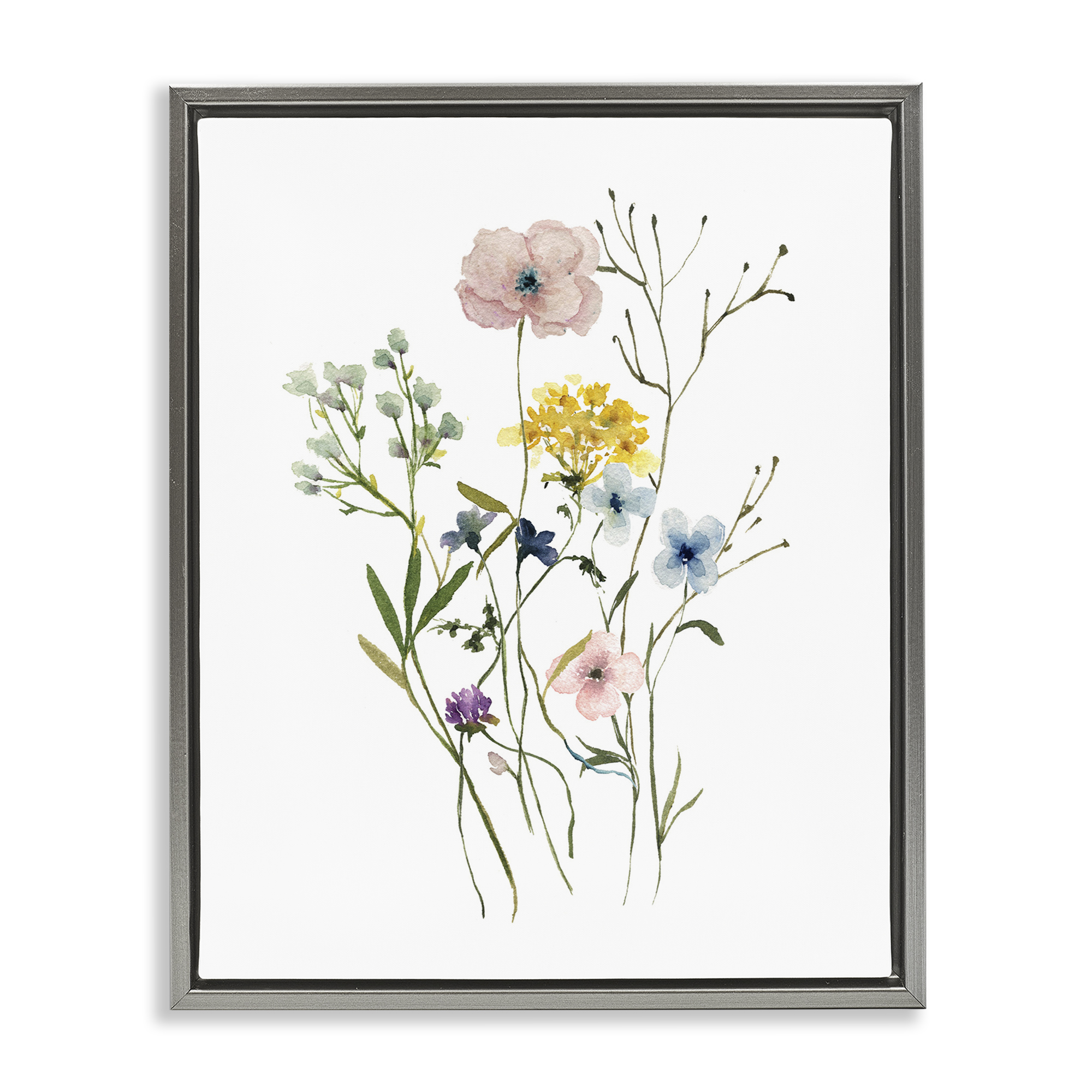 Stupell Industries Wild Country Blooms Botanical & Floral Painting Gray Floater Framed Art Print Wall Art, 17 x 21