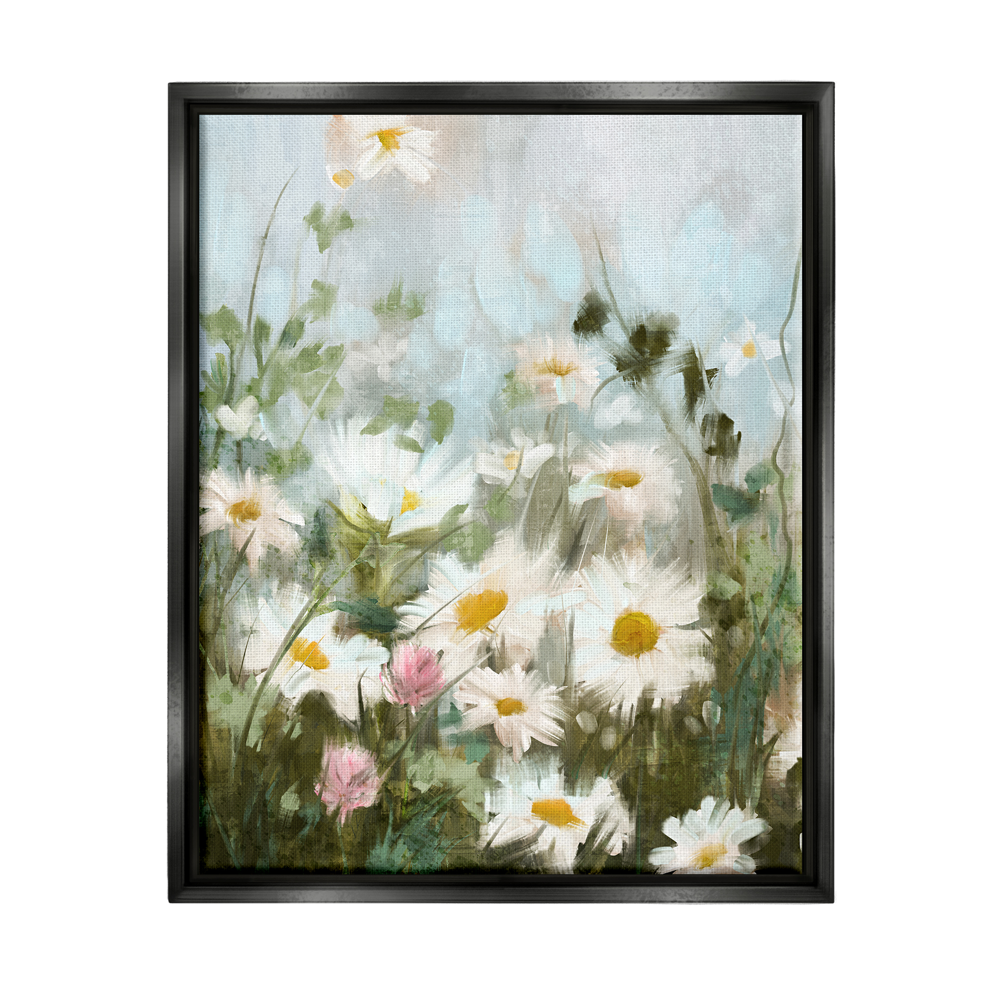 Stupell Industries Wild Daisies Blooming Meadow Botanical & Floral Painting Black Floater Framed Art Print Wall Art