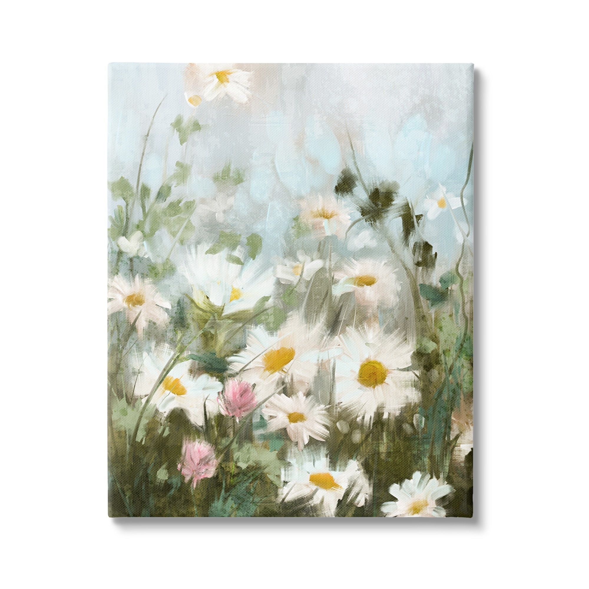 Wild Daisies Blooming Meadow Canvas Art in Soft Pastels