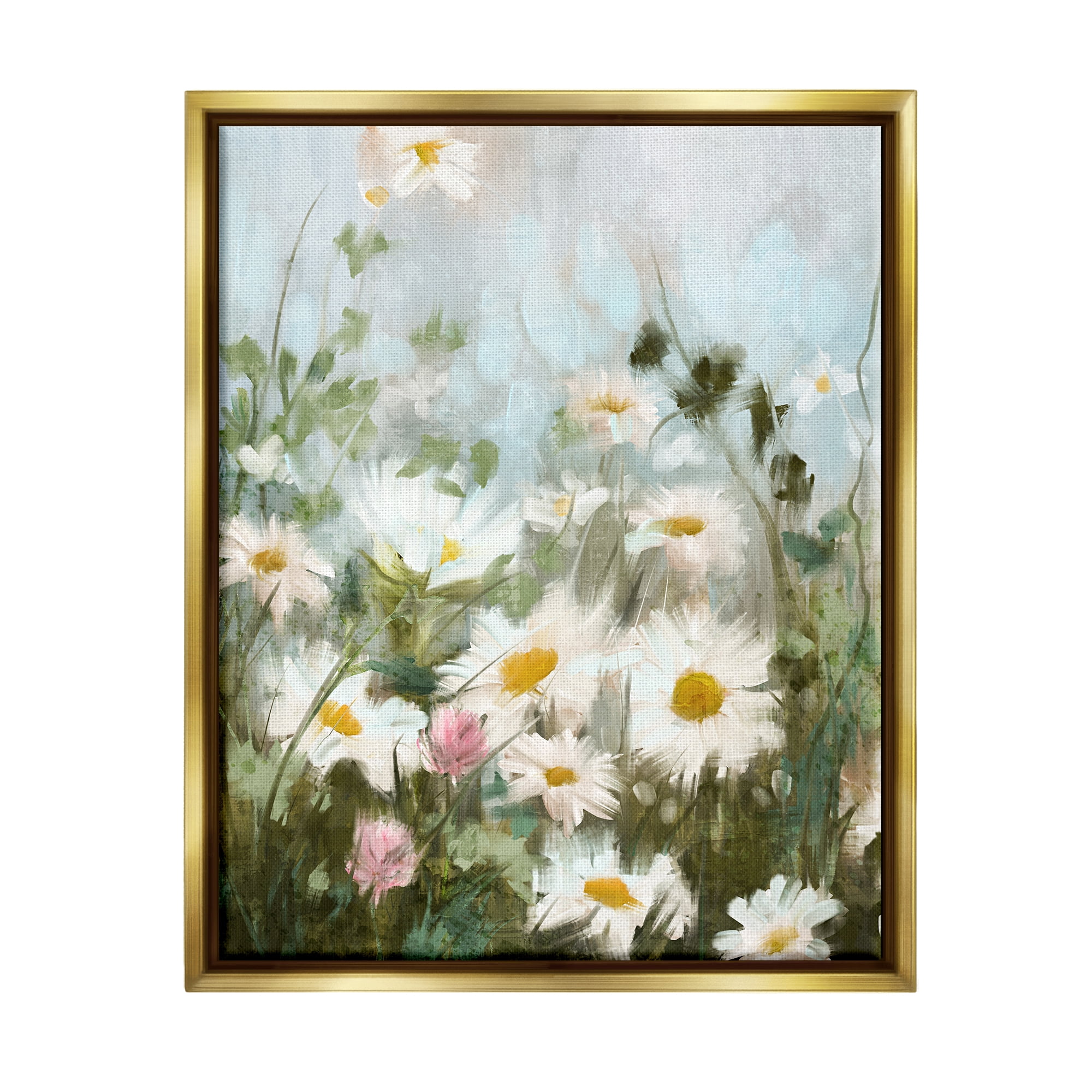 Stupell Industries Wild Daisies Blooming Meadow Botanical & Floral Painting Gold Floater Framed Art Print Wall Art