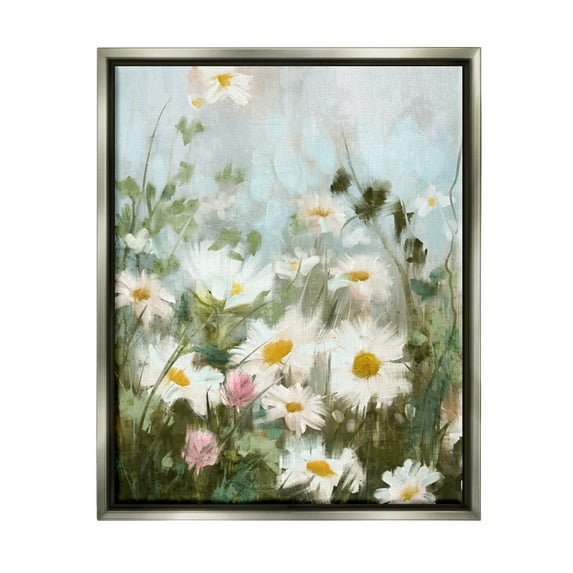 Stupell Industries Wild Daisies Blooming Meadow Botanical & Floral Painting Gray Floater Framed Art Print Wall Art
