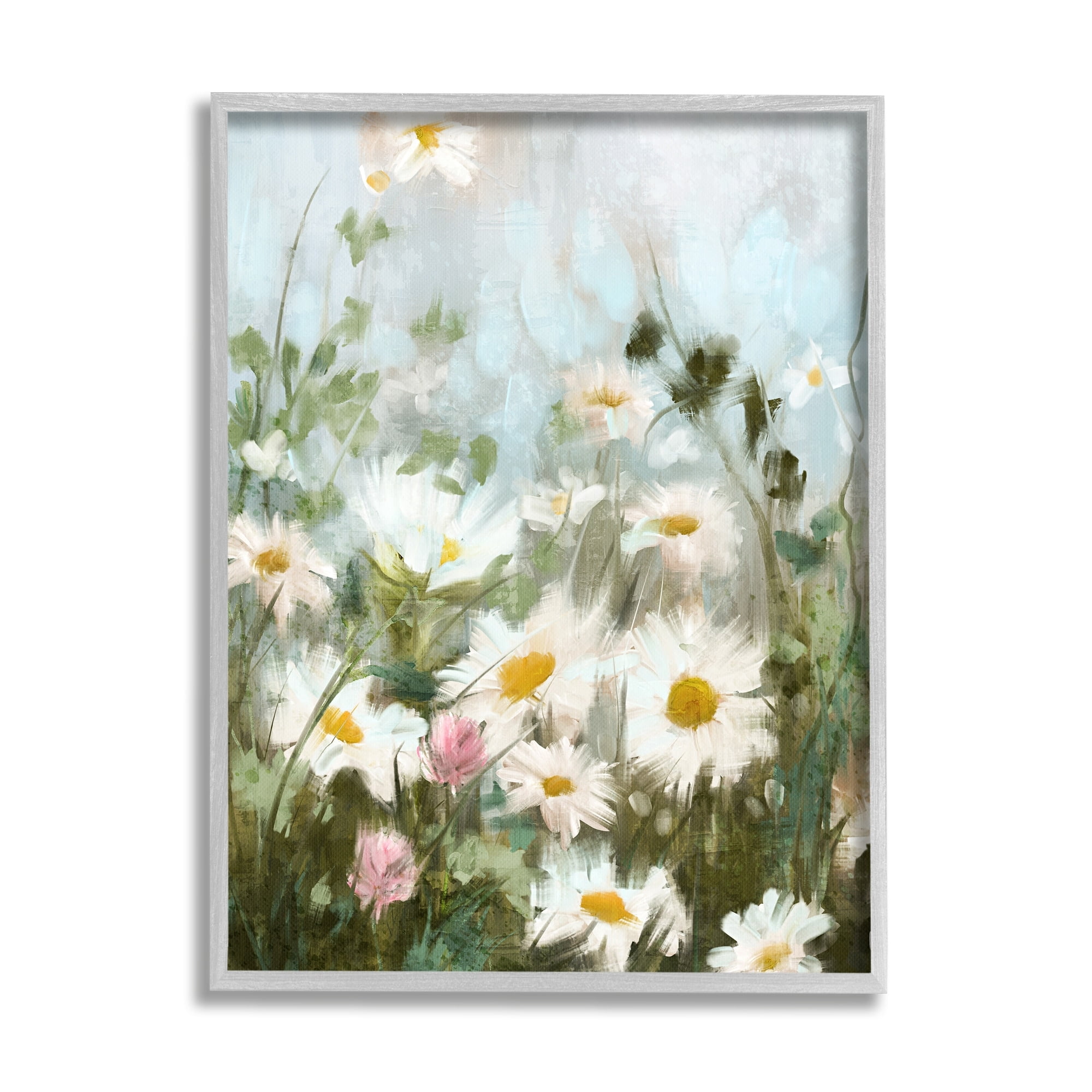 Stupell Industries Wild Daisies Blooming Meadow Botanical & Floral Painting Gray Framed Art Print Wall Art
