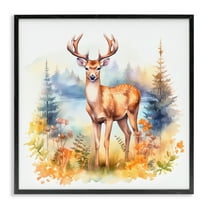 Stupell Industries Wild Deer in Forest Animals Painting Black Framed Art Print Wall Art, 12 x 12