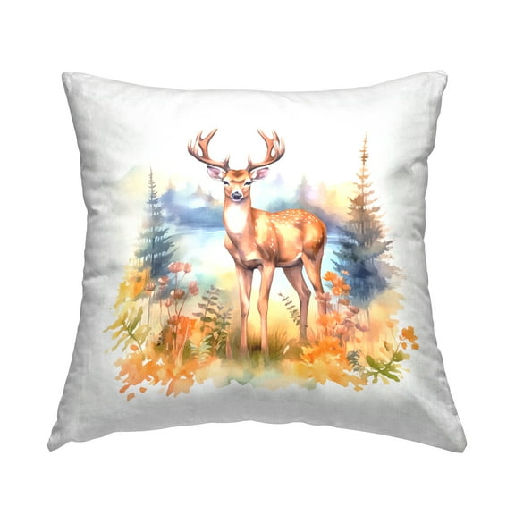 Stupell Industries Wild Deer in Forest Decorative Printed Throw Pillow Design by Andrea Haase.