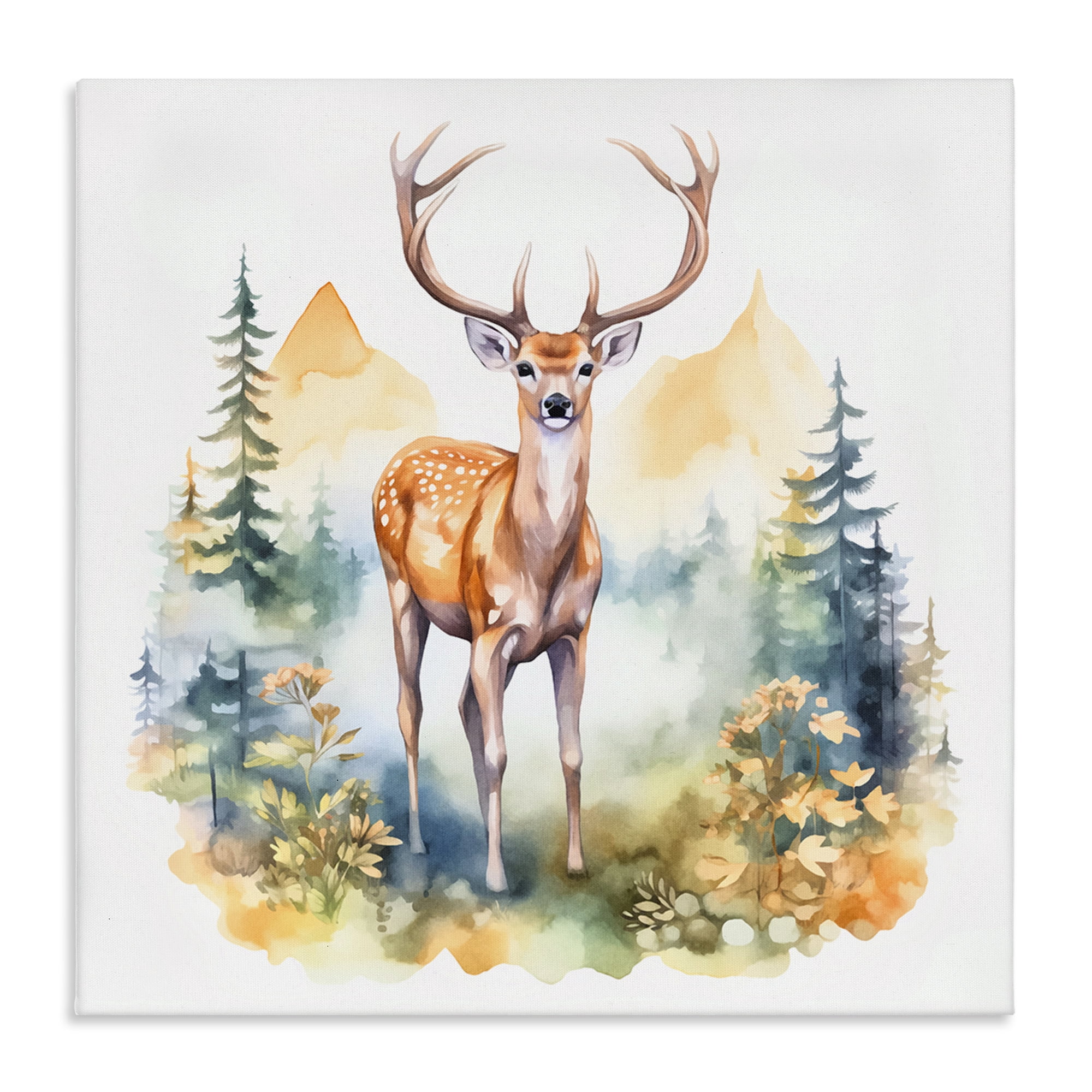 Stupell Industries Wild Deer with Mountains Animals Painting Wrapped Canvas Art Print Wall Art, 36 x 36