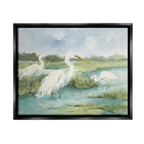 Stupell Industries Wild Egrets in Marshland Animals & Insects Painting Black Floater Framed Canvas Art Print Wall Art, 21 x 17