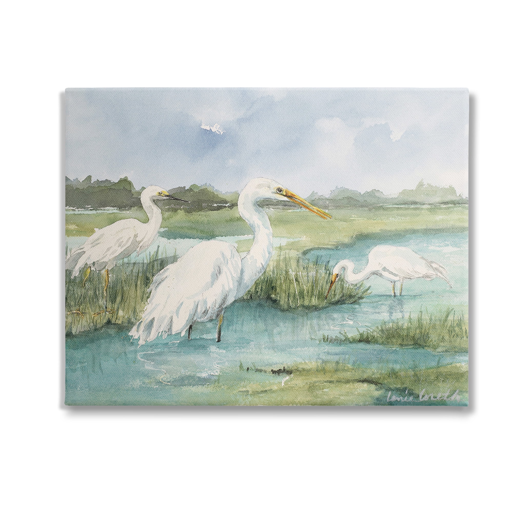 Stupell Industries Wild Egrets in Marshland Animals & Insects Painting Gallery Wrapped Canvas Art Print Wall Art, 30 x 24