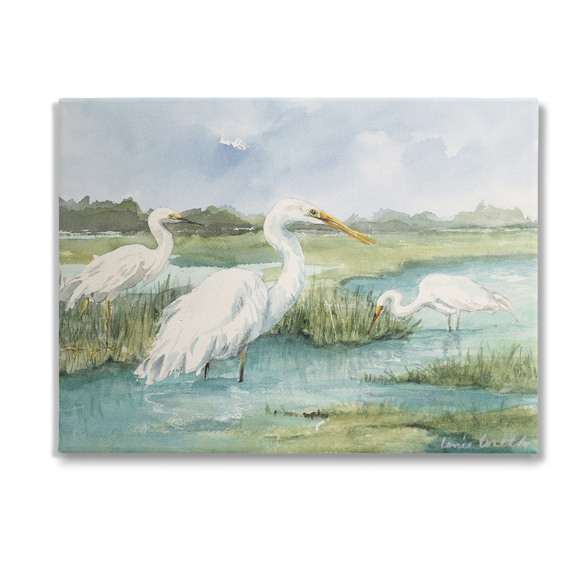 Stupell Industries Wild Egrets in Marshland Animals & Insects Painting Gallery Wrapped Canvas Art Print Wall Art, 40 x 30