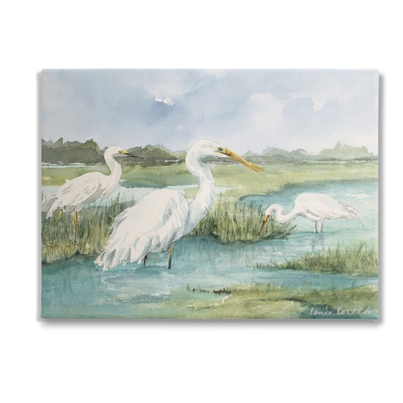 Stupell Industries Wild Egrets in Marshland Animals & Insects Painting Gallery Wrapped Canvas Art Print Wall Art, 40 x 30