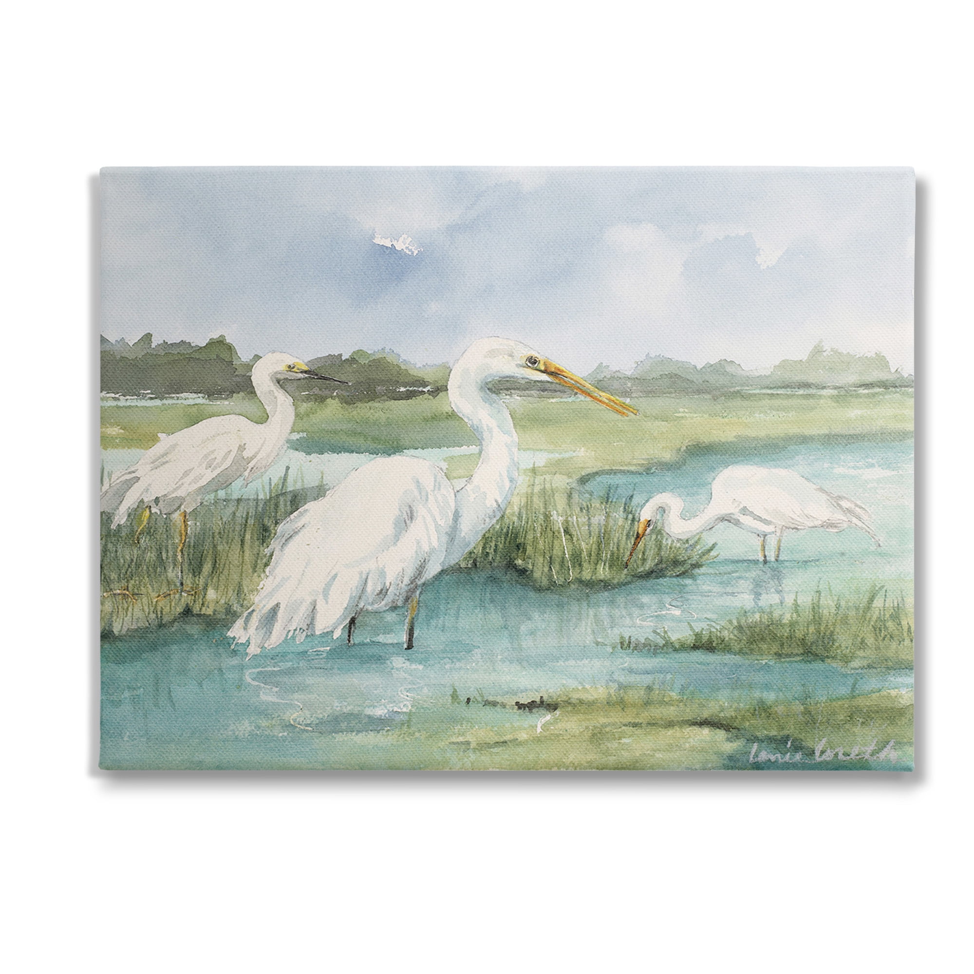 Stupell Industries Wild Egrets in Marshland Animals & Insects Painting Gallery Wrapped Canvas Art Print Wall Art, 48 x 36