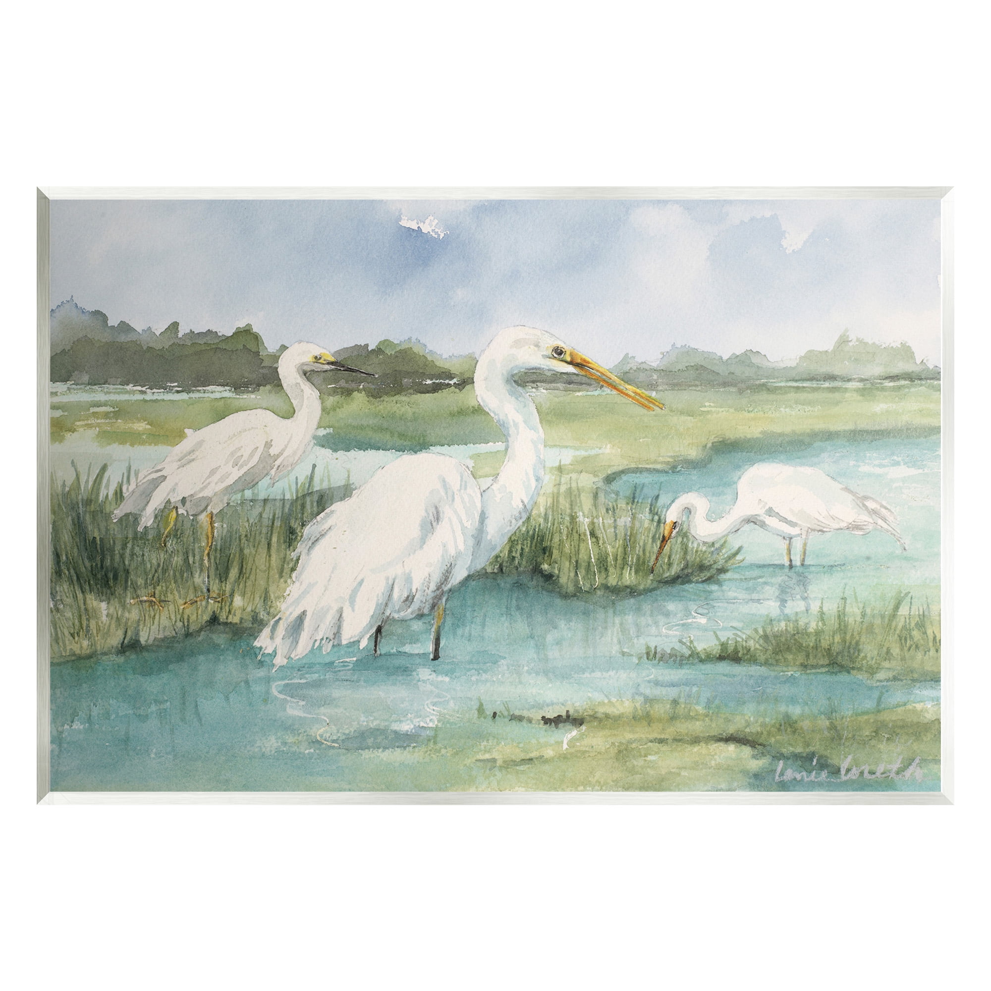 Stupell Industries Wild Egrets in Marshland Animals & Insects Painting Unframed Art Print Wall Art, 19 x 13