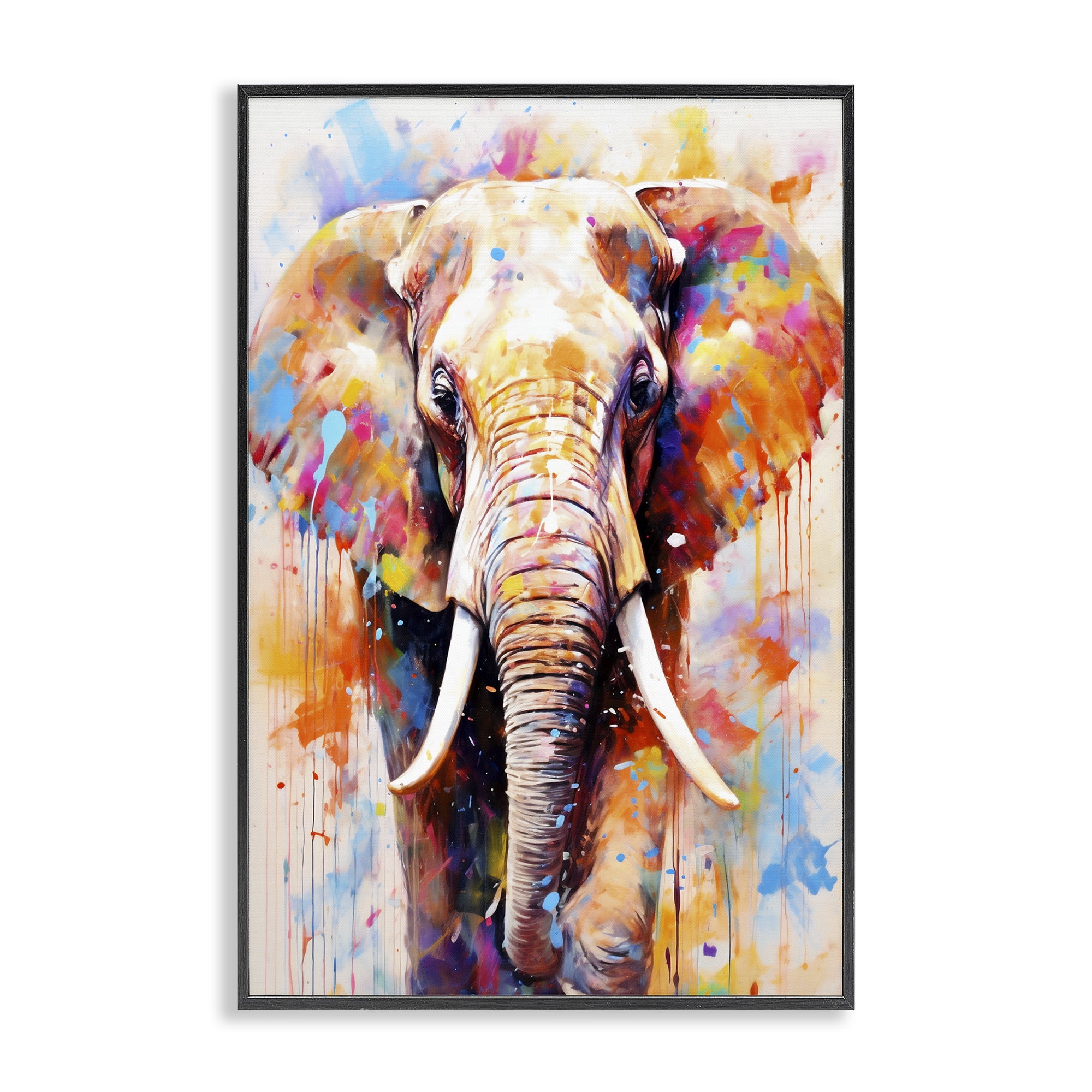 Stupell Industries Wild Elephant Bull Black Framed Giclee Art, design by Ray Powers