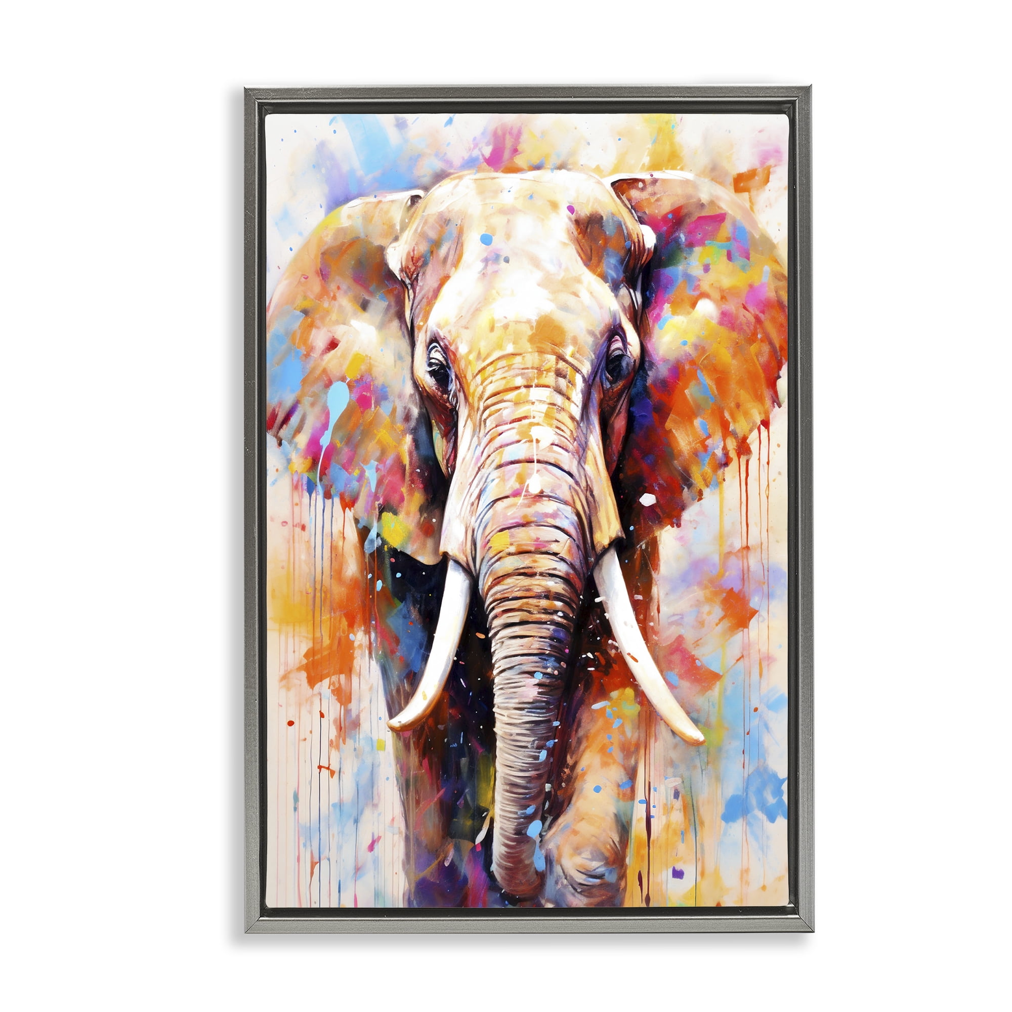 Stupell Industries Wild Elephant Bull Gray Framed Floater Canvas Wall Art, design by Ray Powers