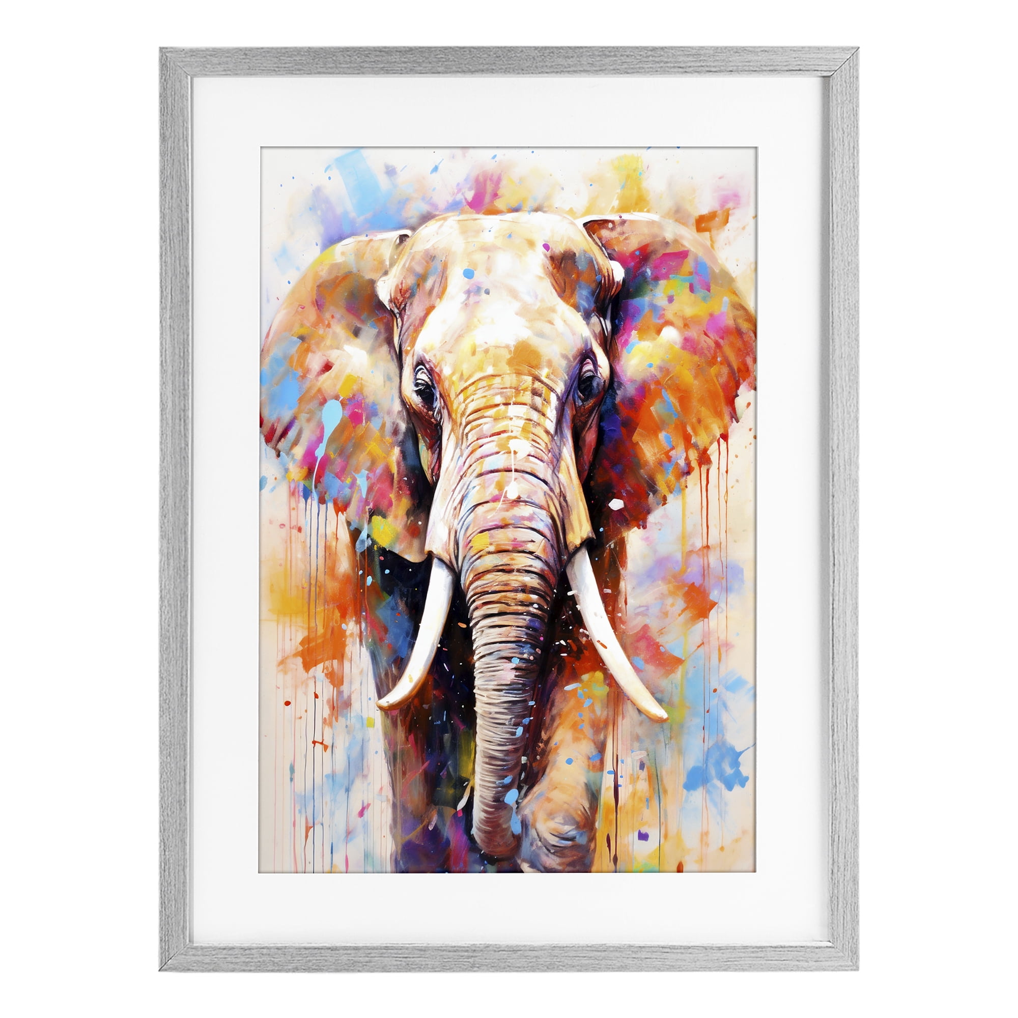 Stupell Industries Wild Elephant Bull Gray Framed Print Under Glass, design by Ray Powers