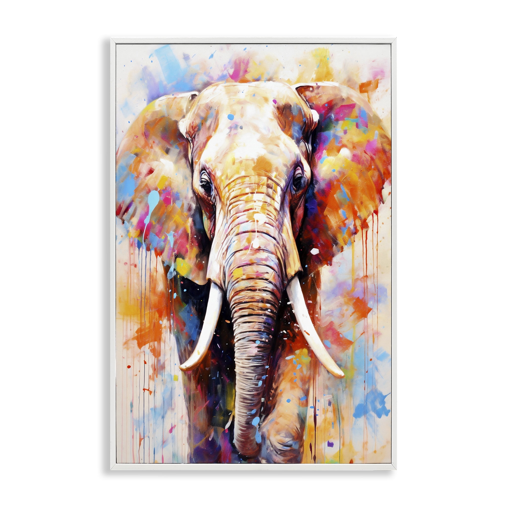 Stupell Industries Wild Elephant Bull White Framed Giclee Art, design by Ray Powers