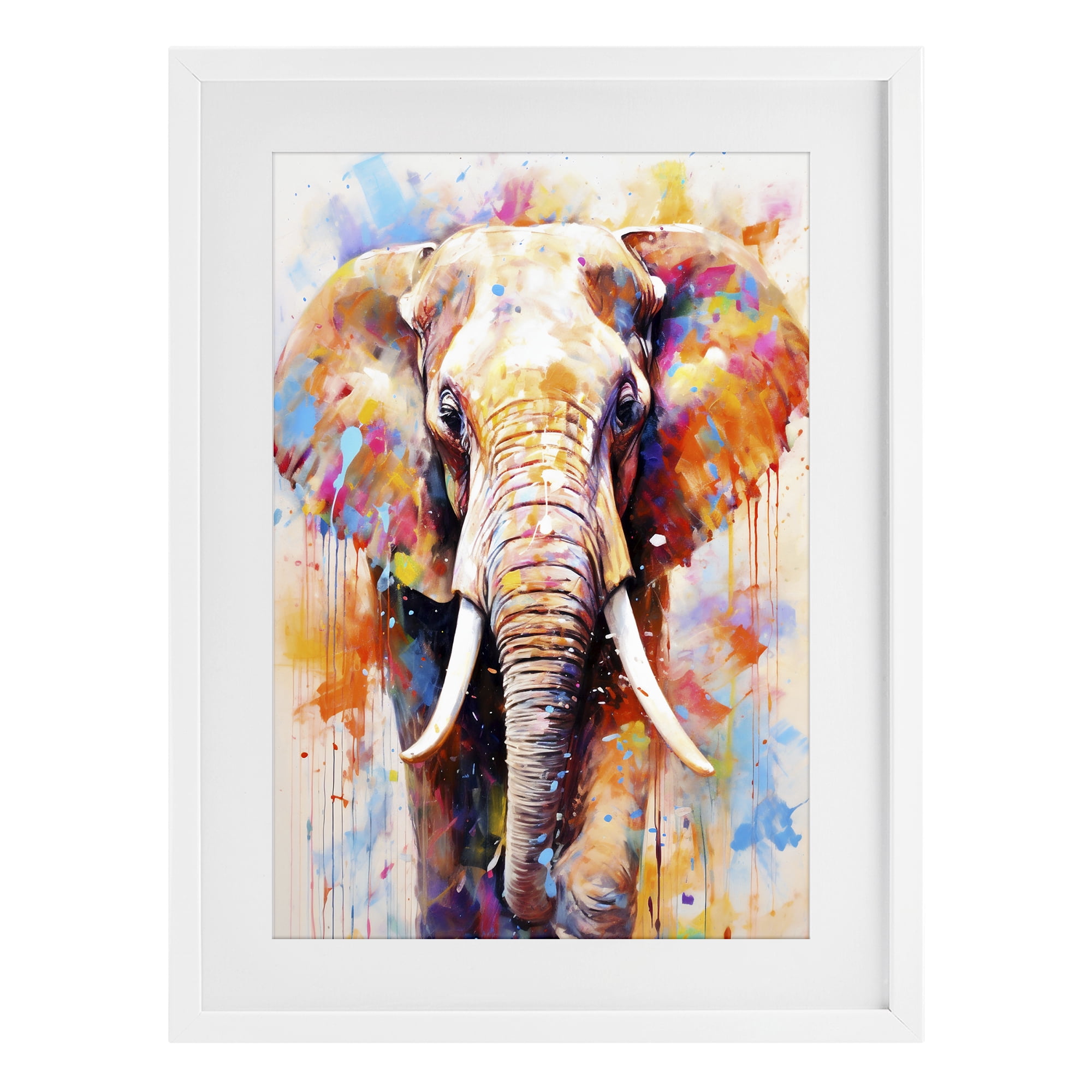 Stupell Industries Wild Elephant Bull White Framed Print Under Glass, design by Ray Powers