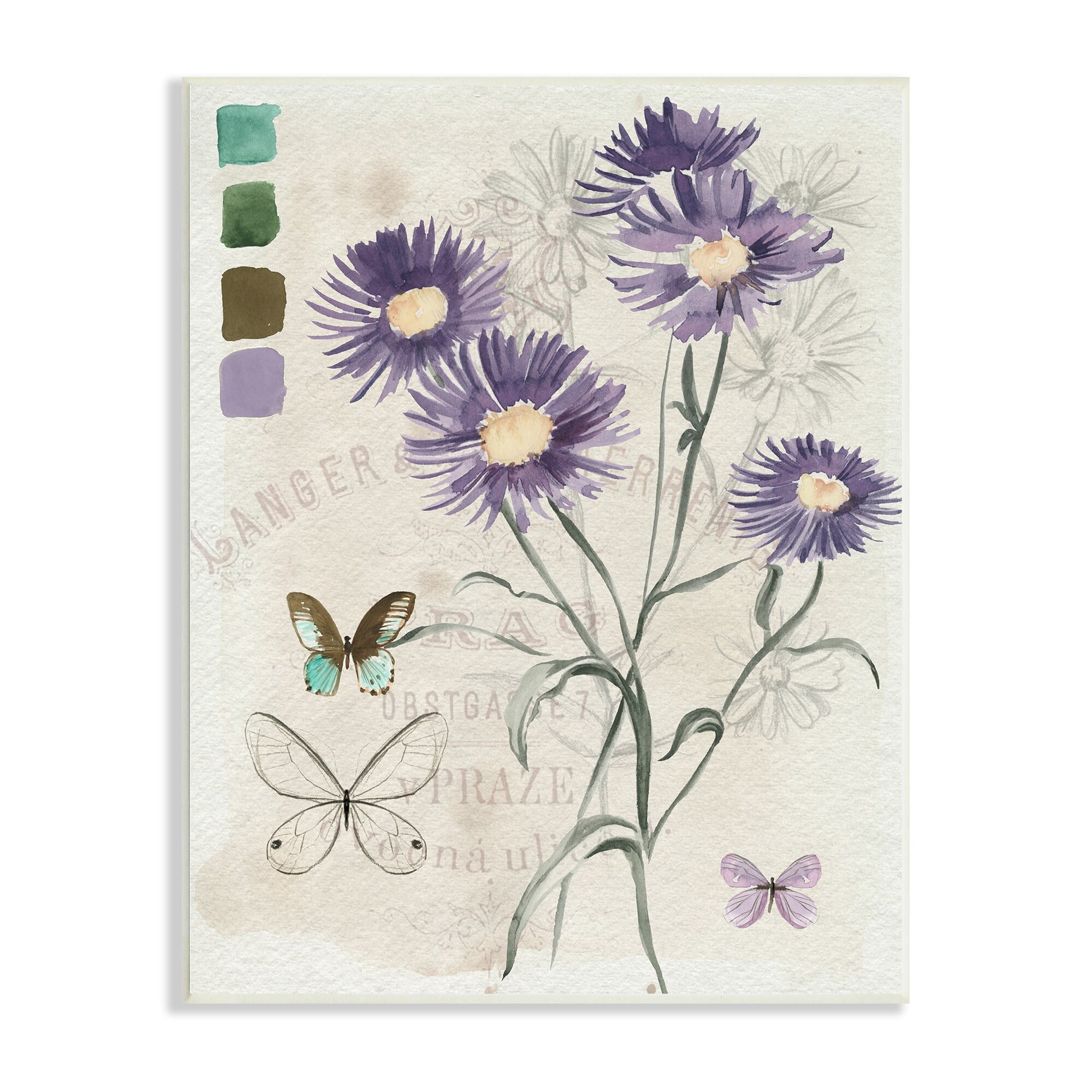 Stupell Industries Wild Flower Butterfly Stencil Vintage Paint Hue Palette,10 x 15, Design by Jennifer Paxton Parker