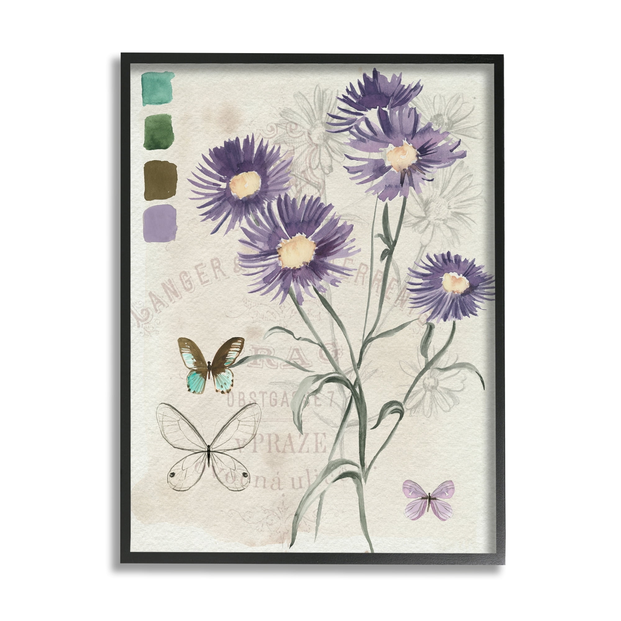 Stupell Industries Wild Flower Butterfly Stencil Vintage Paint Hue Palette,11 x 14, Design by Jennifer Paxton Parker