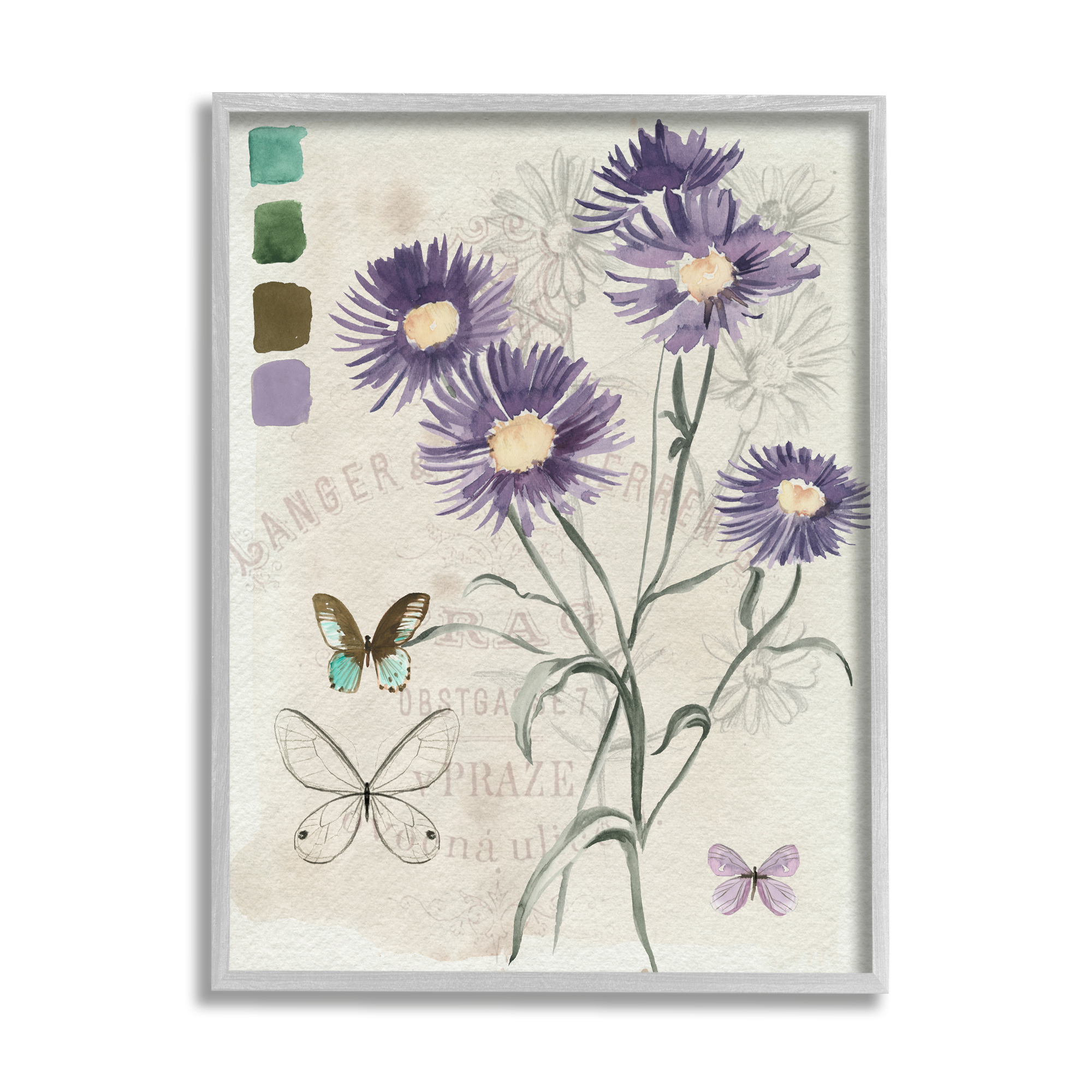 Stupell Industries Wild Flower Butterfly Stencil Vintage Paint Hue Palette,24 x 30, Design by Jennifer Paxton Parker