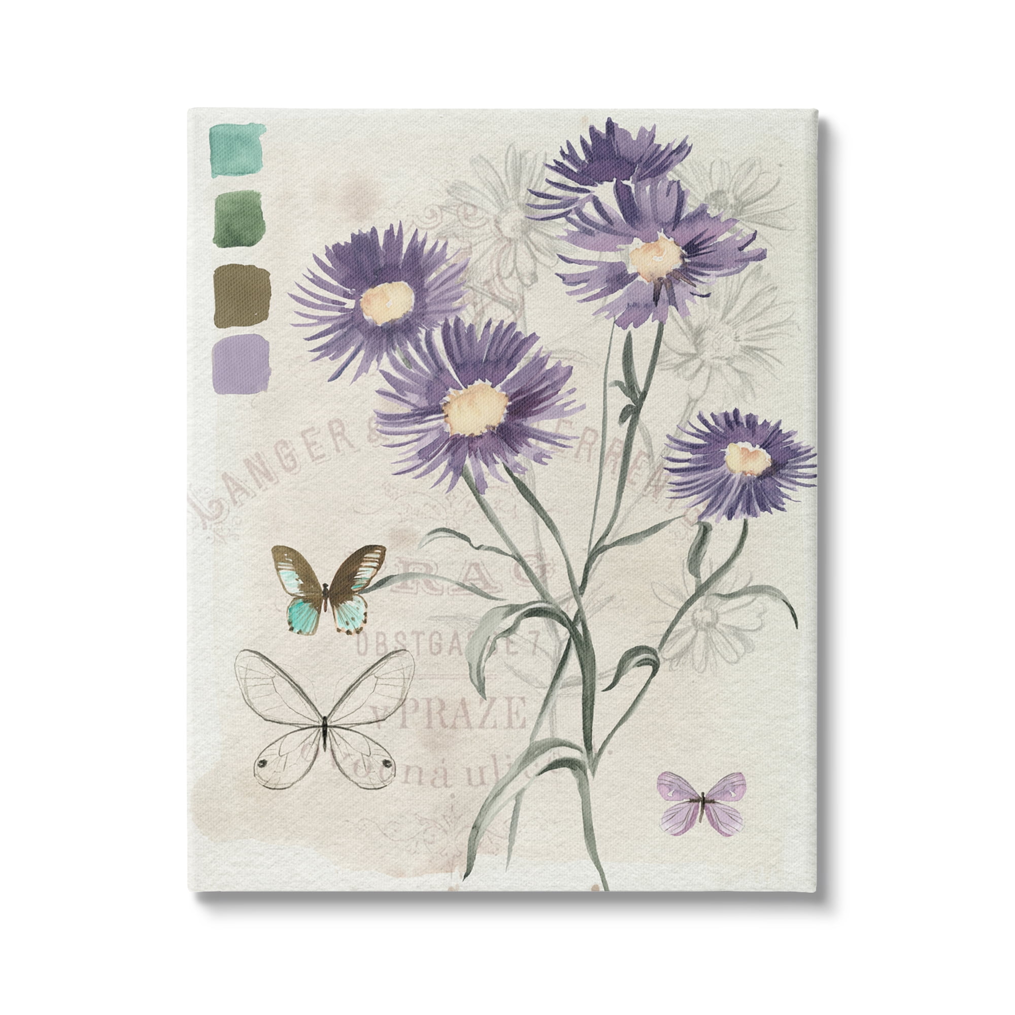 Stupell Industries Wild Flower Butterfly Stencil Vintage Paint Hue Palette,30 x 40, Design by Jennifer Paxton Parker