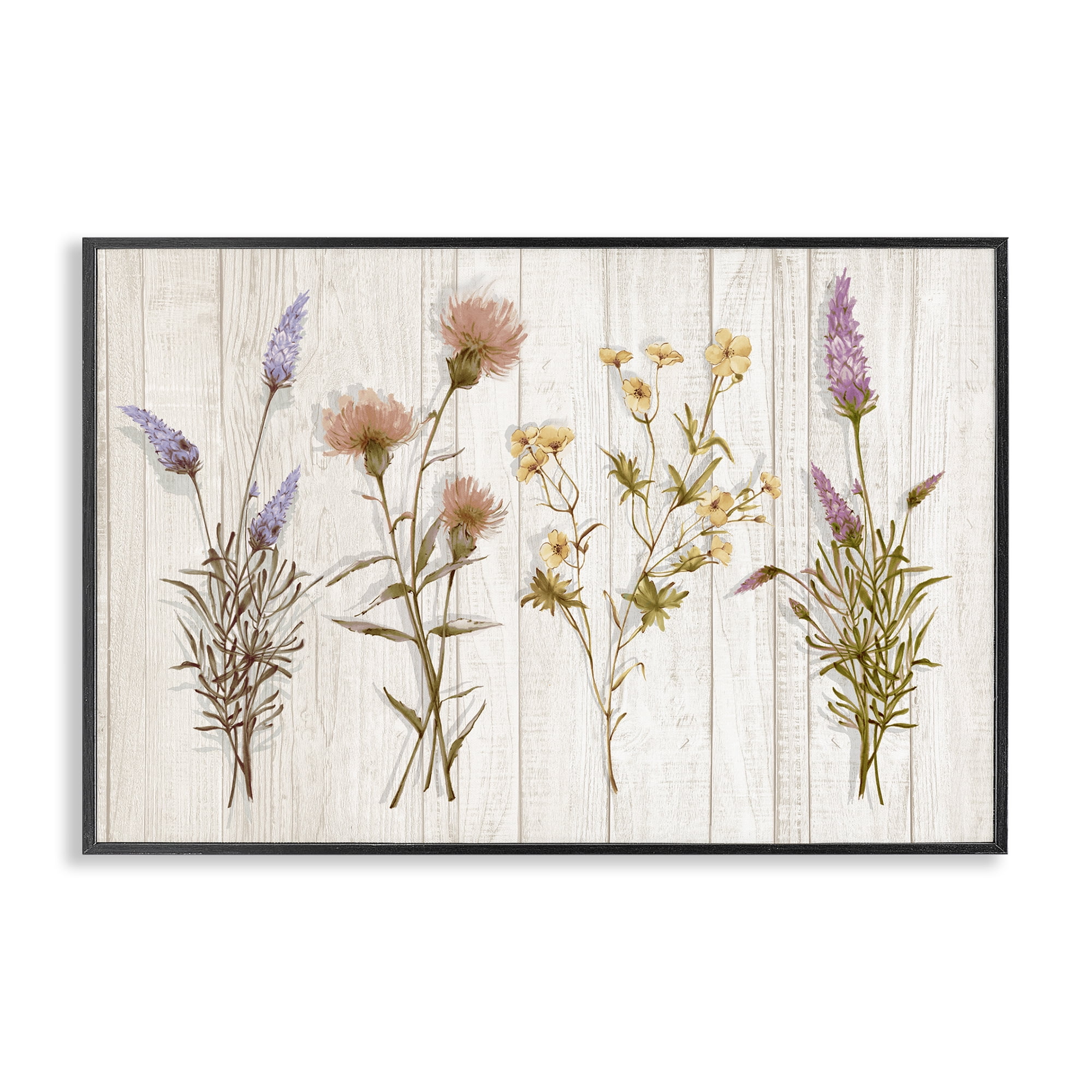 Stupell Industries Wild Flower Sprigs Plants & Flowers Painting Black Framed Art Print Wall Art, 24 x 16