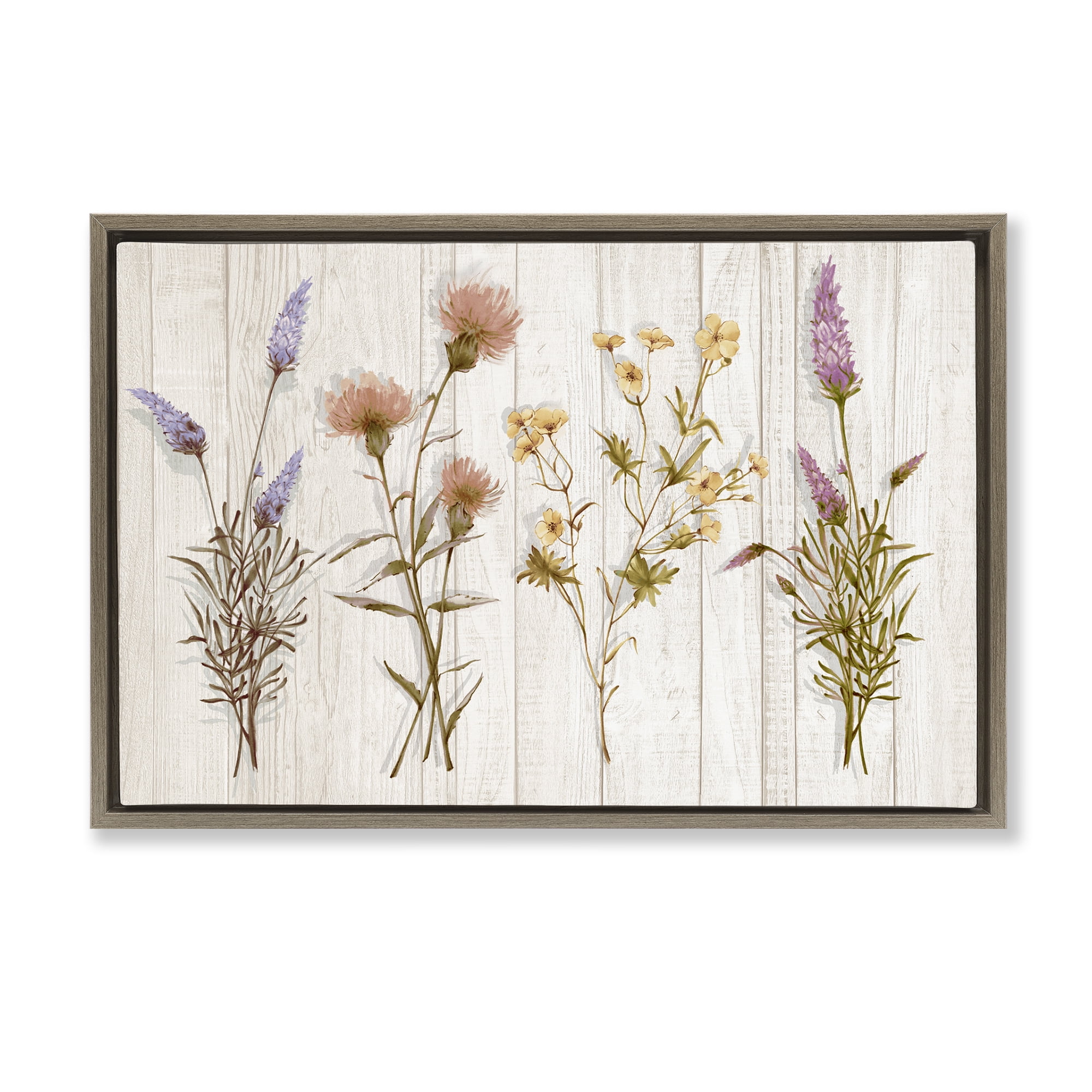 Stupell Industries Wild Flower Sprigs Plants & Flowers Painting Brown Floater Framed Canvas Art Print Wall Art, 25 x 17