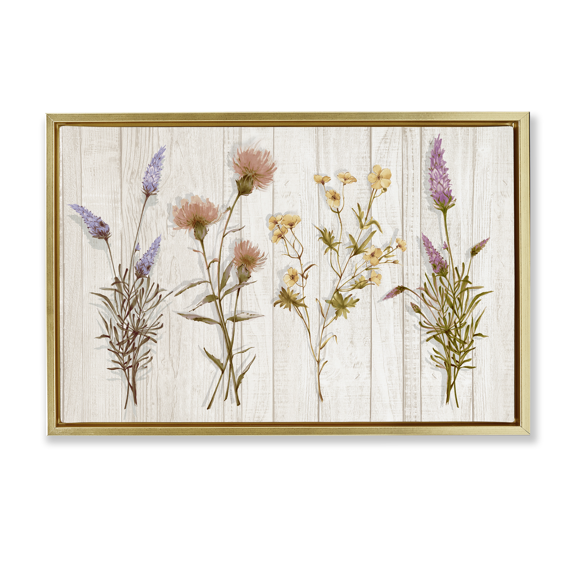 Stupell Industries Wild Flower Sprigs Plants & Flowers Painting Gold Floater Framed Canvas Art Print Wall Art, 25 x 17