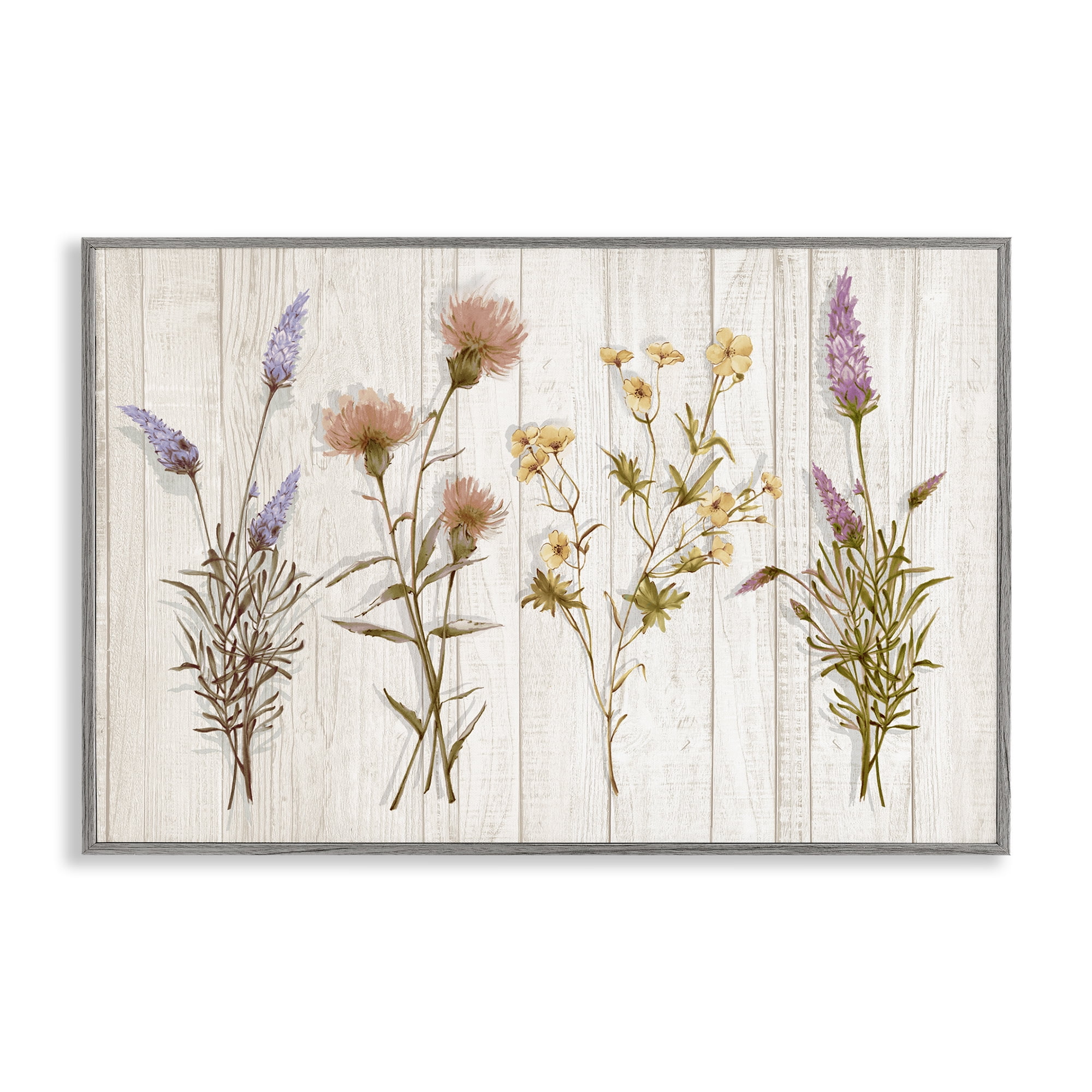 Stupell Industries Wild Flower Sprigs Plants & Flowers Painting Gray Framed Art Print Wall Art, 24 x 16